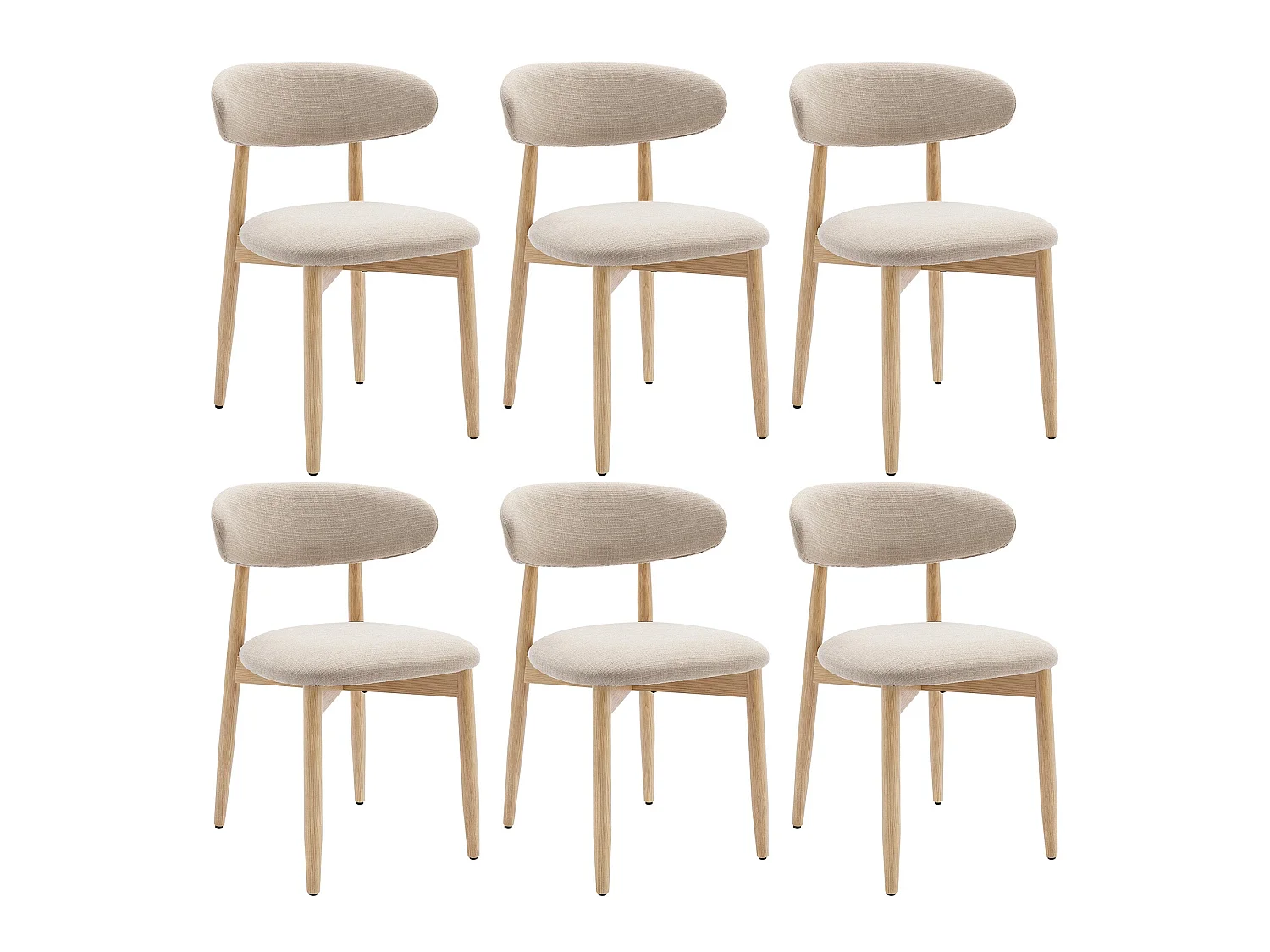 Lot de 6 chaises de salle à manger en bois massif, robustes et élégantes, pieds en bois naturel, beige