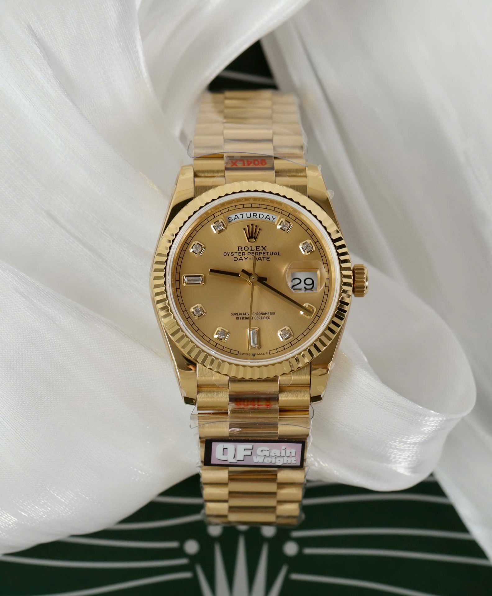 Rolex Day-Date M128238 Copies Watch Yellow Dial Weight 159Gram QF Factory 36mm - Elite Watch Atelier