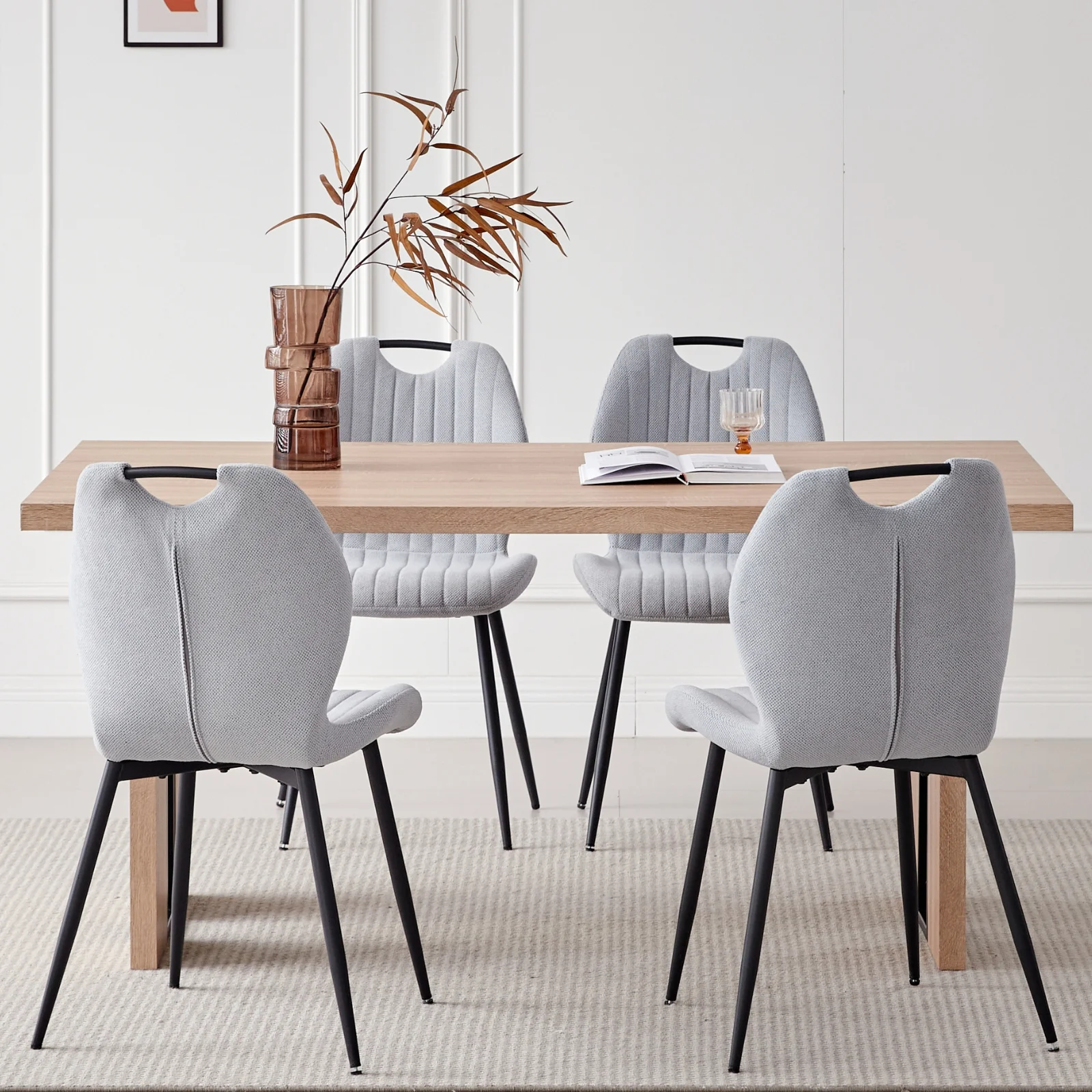 5pcs Rectangle Dining Table Chairs Set for 4, 63" Farmhouse Wood Kitchen Table with 4 Upholstered Mid Century Modern Boucle Chairs for Dinner, Living Dining Room, Apartment, Beige - Image 15