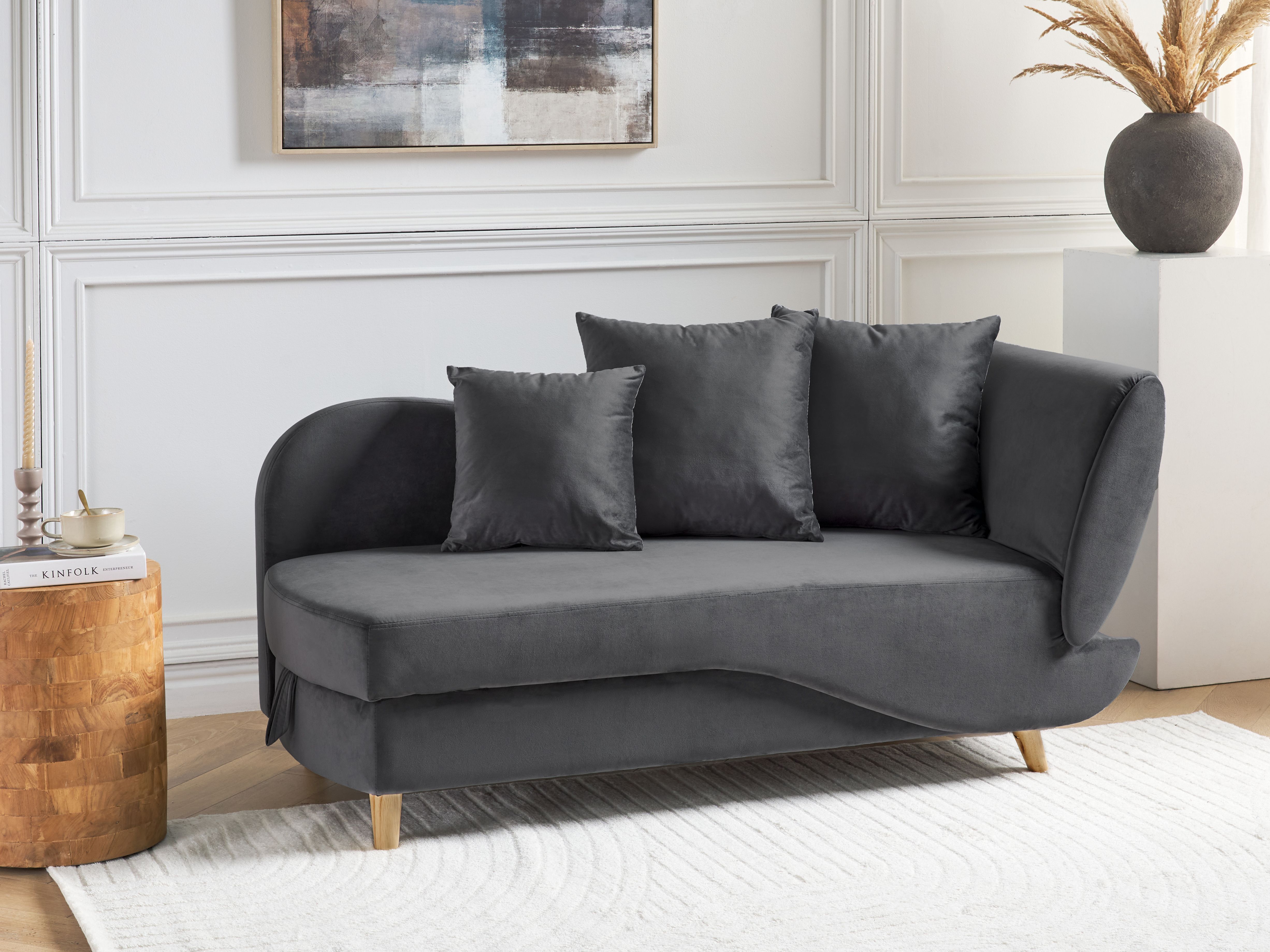 Right-Hand Chaise Lounge MERI Velvet Dark Grey with Storage
