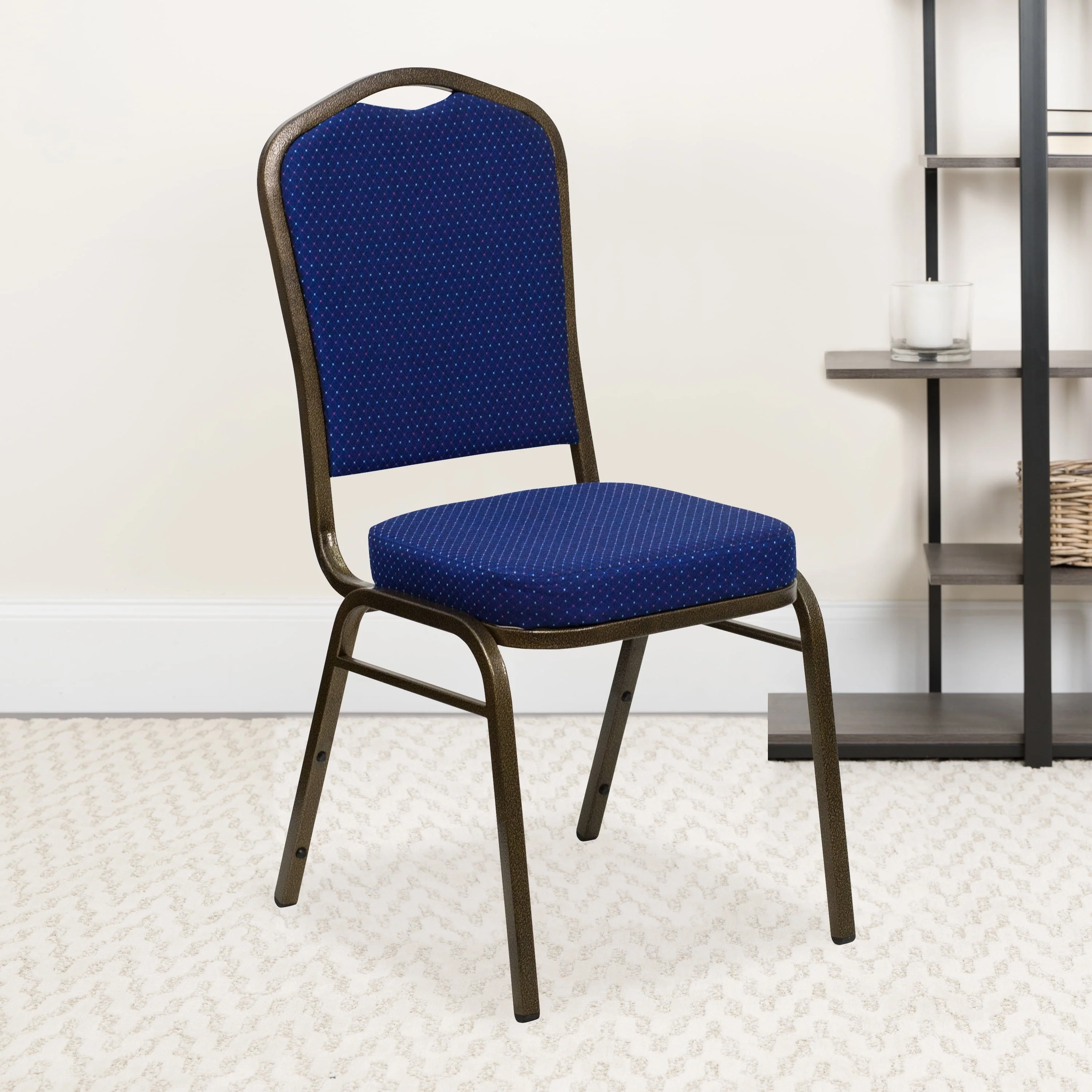 Flash Furniture 4 Pack HERCULES Series Crown Back Stacking Banquet Chair in Black Patterned Fabric - Gold Vein Frame - Image 36
