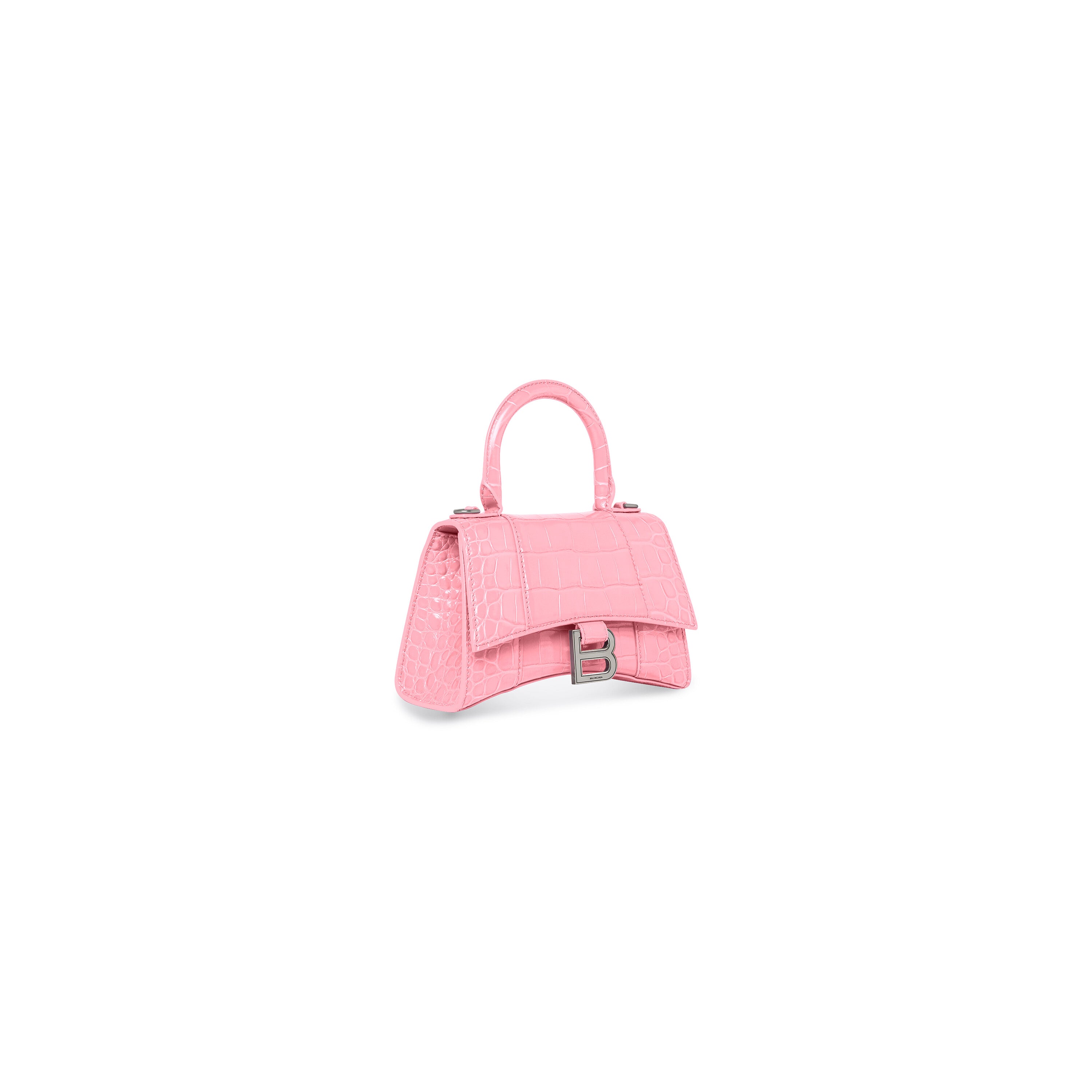 WOMEN'S HOURGLASS XS HANDBAG CROCODILE EMBOSSED IN PINK - Replicaclubs