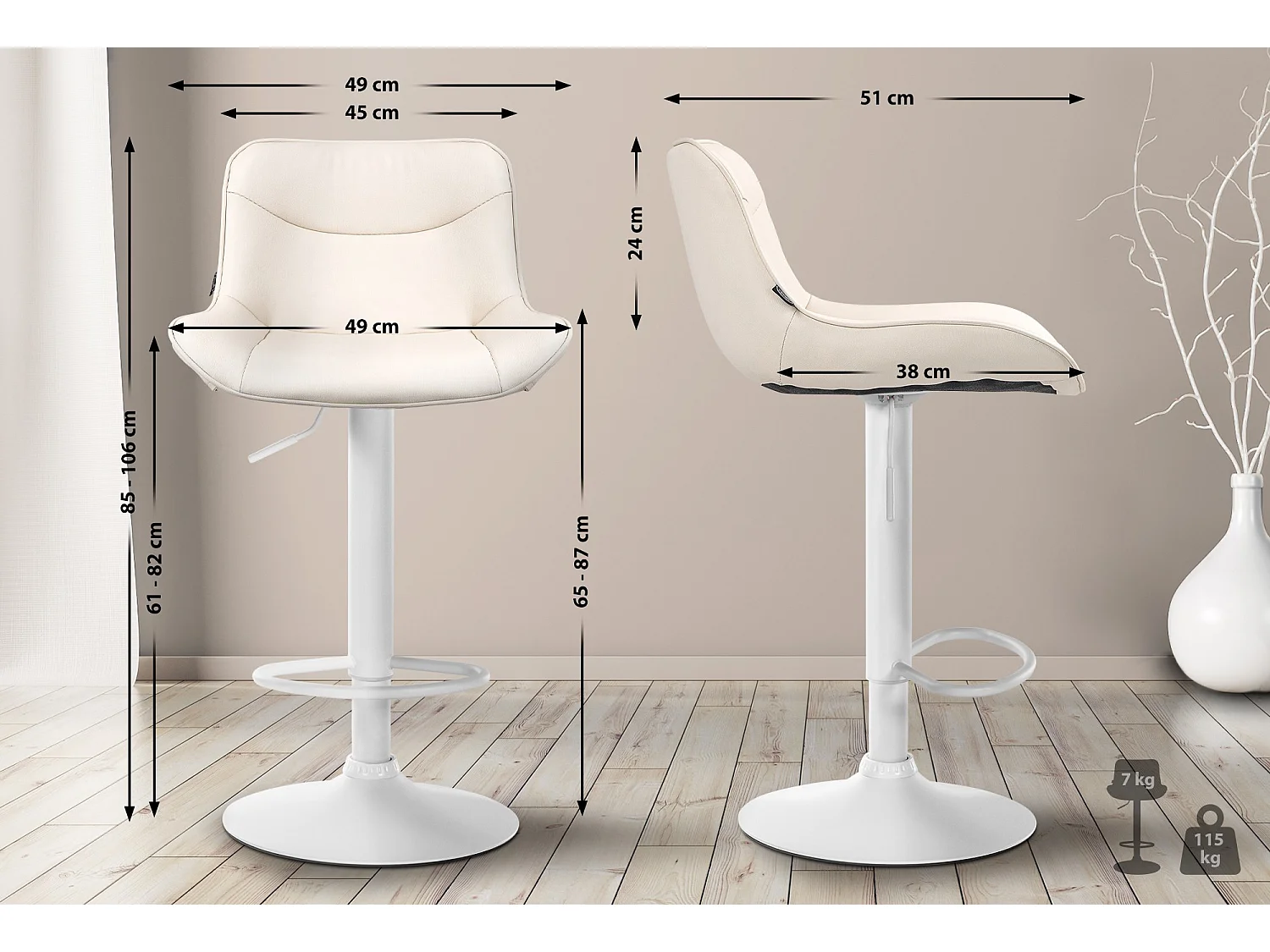 Tabouret de bar - Similicuir (PVC) & Blanc - Crème - Vonore