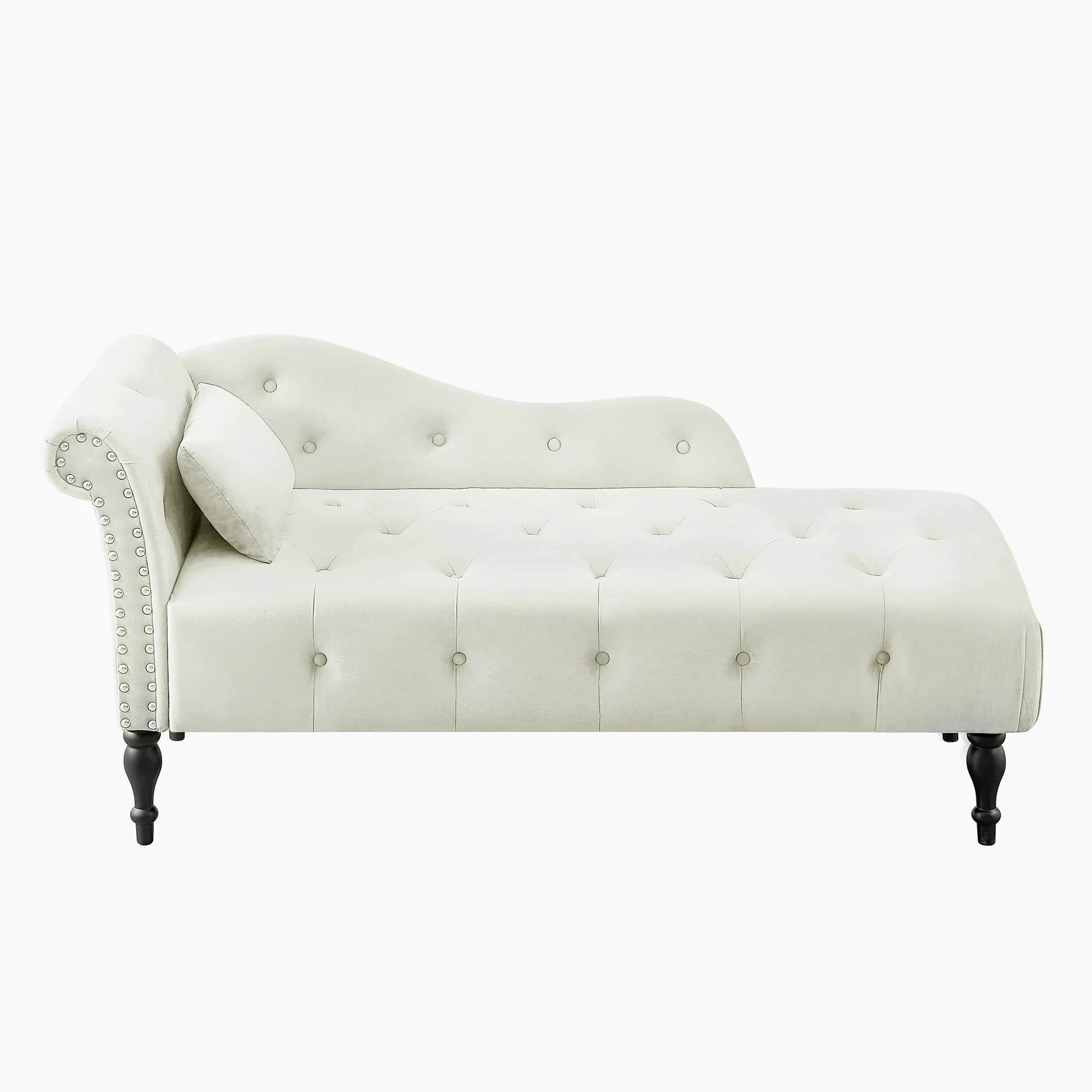 HUTWIFE Velvet Chaise Lounge, Left Arm Design Chaise with Nailhead Trim Tufted Button Lounge Chair with Pillow Modern Upholstered Rolled Arm Lounges Chair for Living Room Bedroom - Image 4