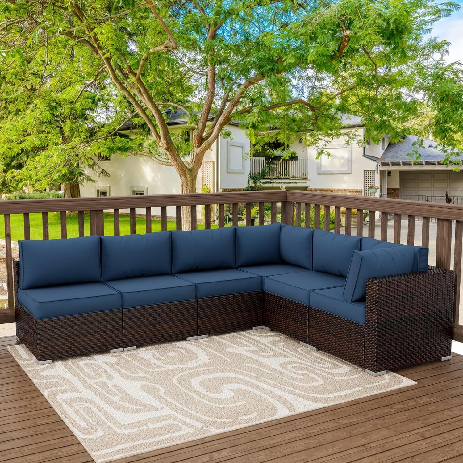 7 Pieces Patio Conversation Set, Outdoor Sectional PE Rattan Wicker Furniture Seat,Dark Gray - Image 44