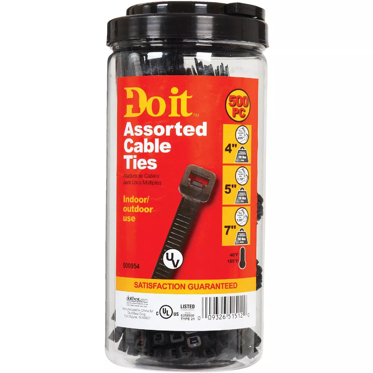 Do it Best Weather Resistant Self-Locking Molded Nylon Black Cable Tie Assortment (500-Piece)