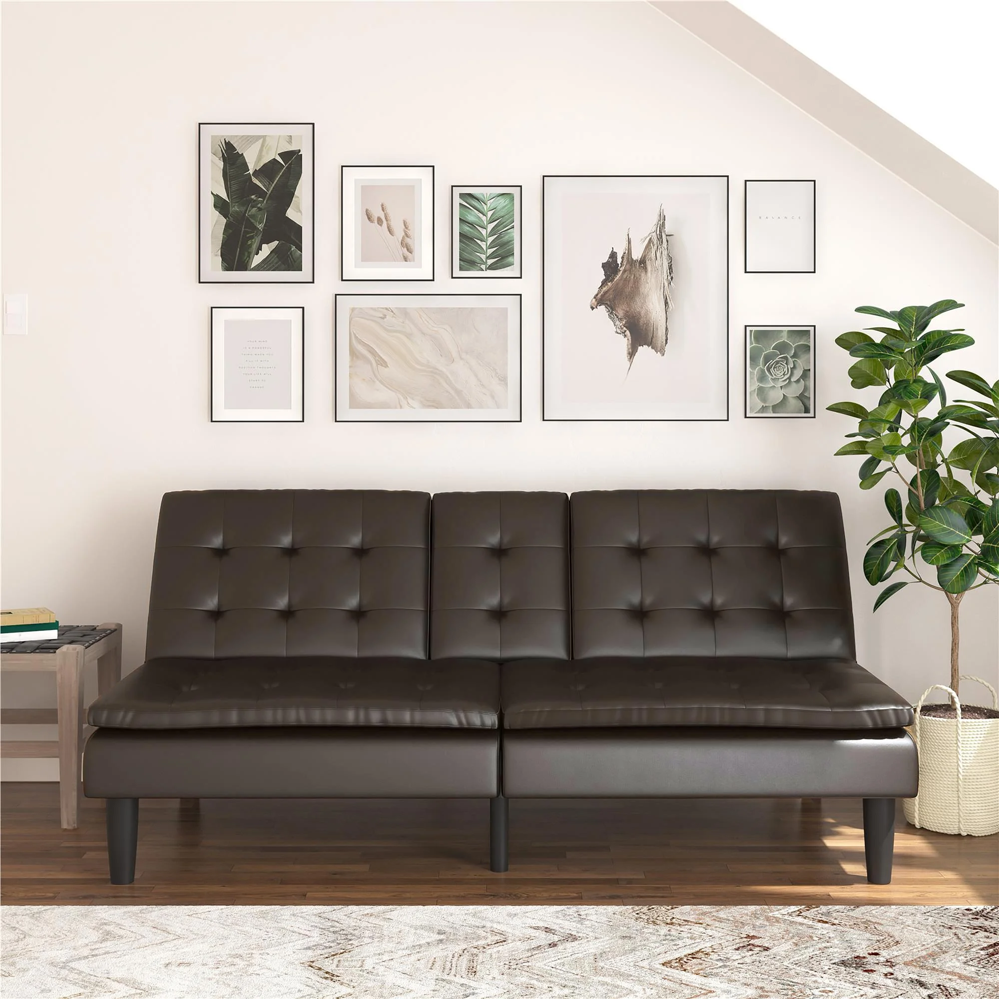Mainstays Memory Foam 71.5" Futon with Cupholder and USB, Black Faux Leather - Image 55