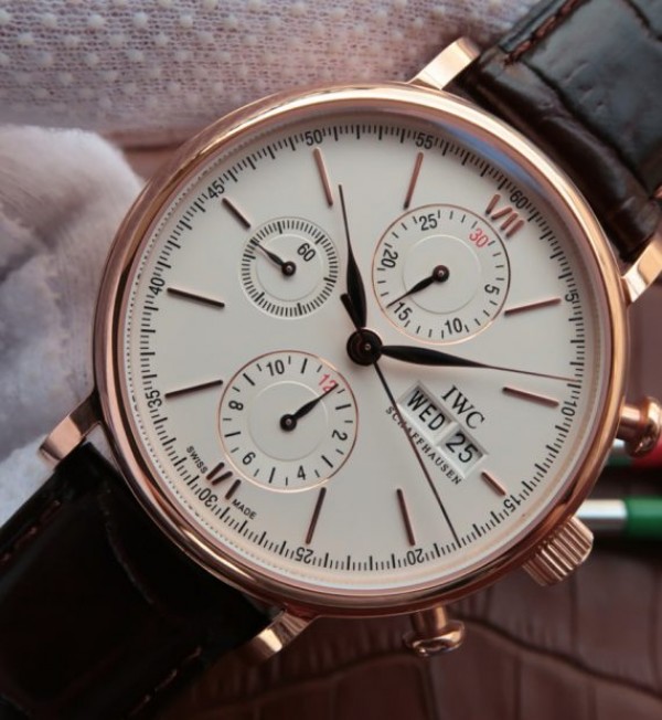 Replica IWC Portofino Chronograph IW391020 RG White Dial - Elite Watch Atelier