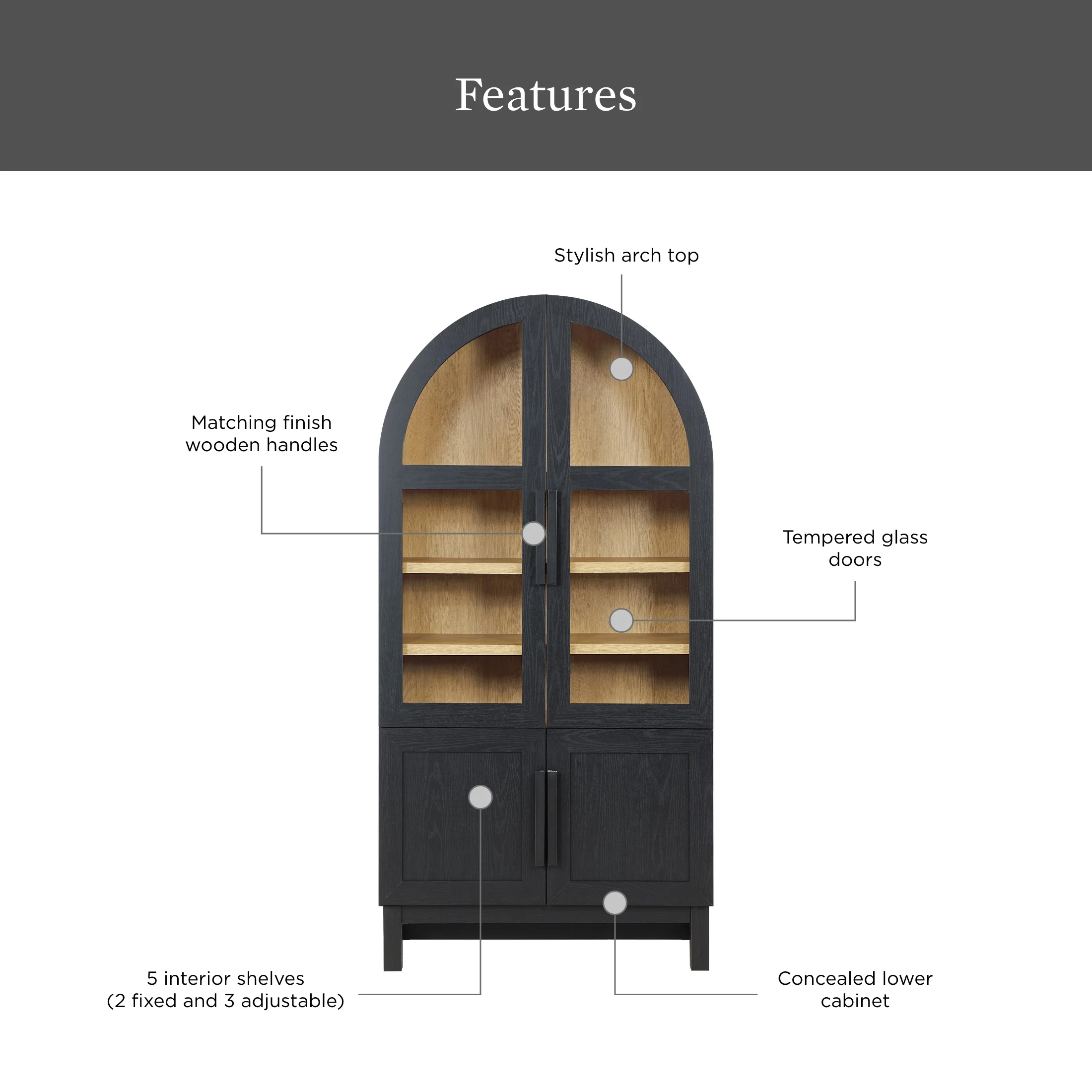 Better Homes & Gardens Juliet Kitchen Rounded Arch Cabinet, Rich Black - Image 14