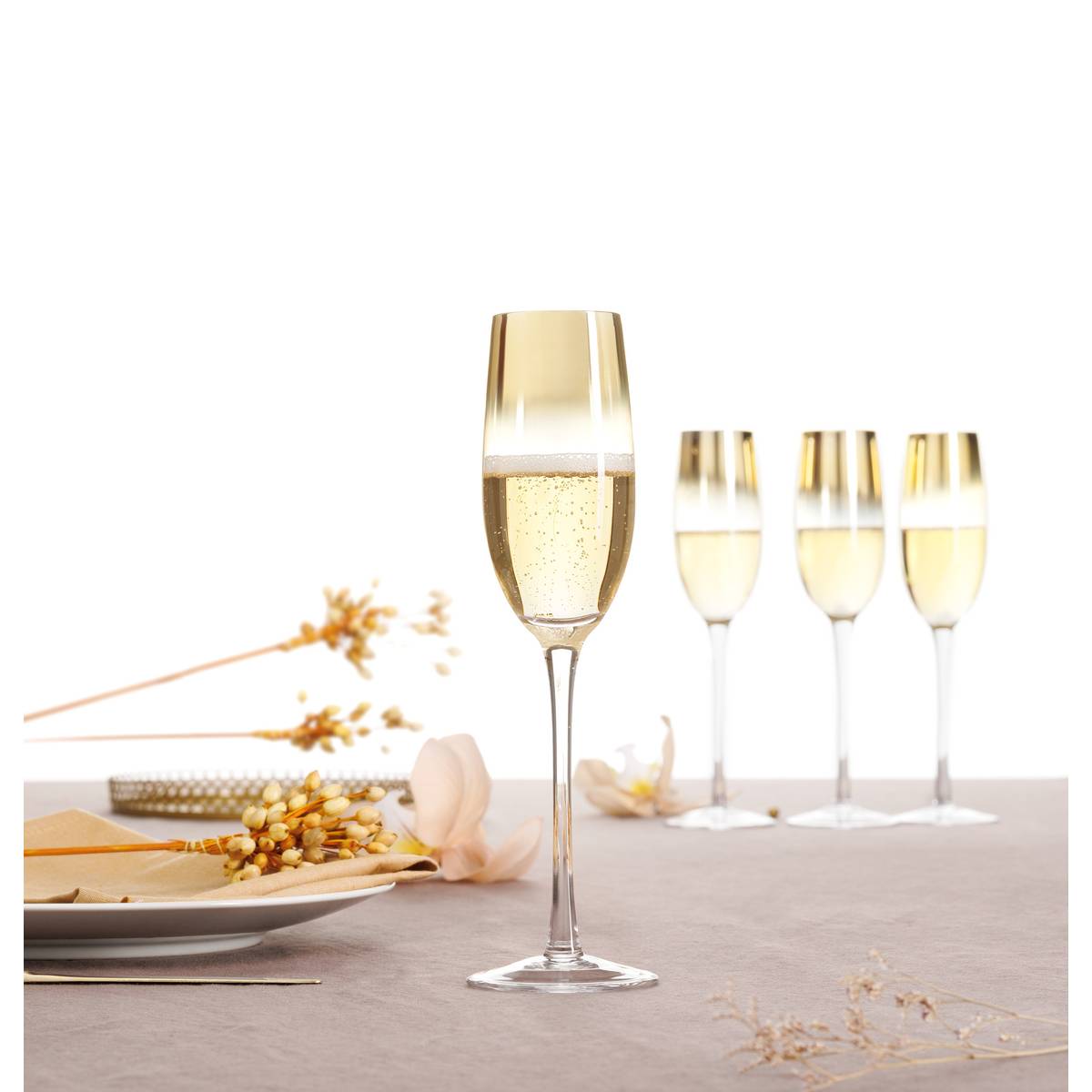 Set of 6 champagne flutes "Arya" 210 ml, Transparent