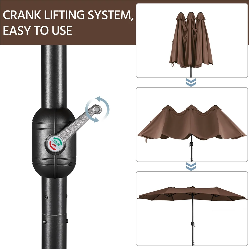 Topeakmart 13ft Patio Parasol Canopy with Crank, Tan - Image 35