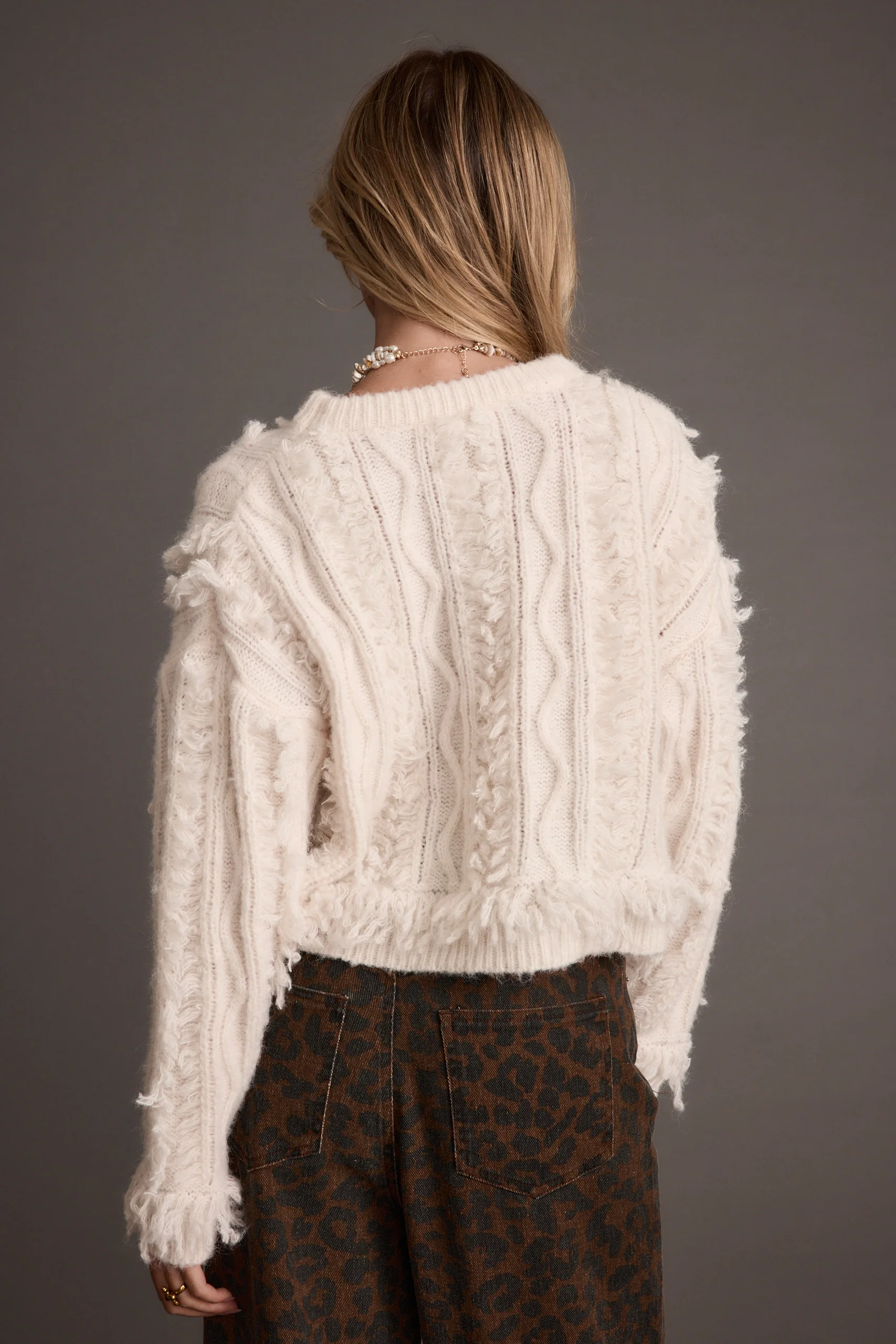 Lorie Beige Fringe Sweater