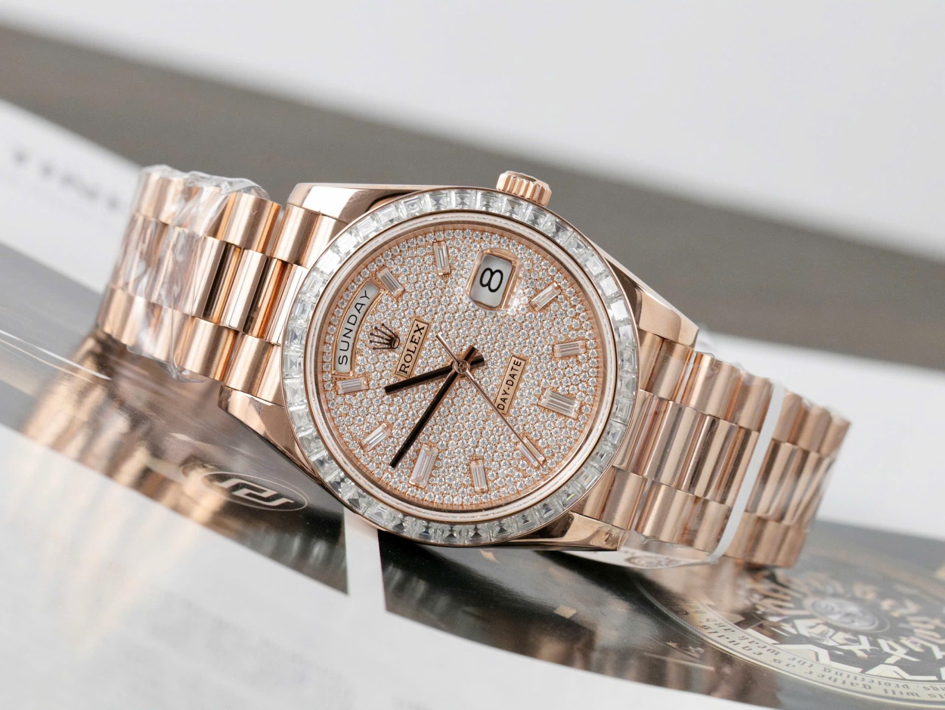 Rolex Day-Date Gold Wrapped + Moissanite Baguette Diamonds Replica Watch GMF 40mm - Top club