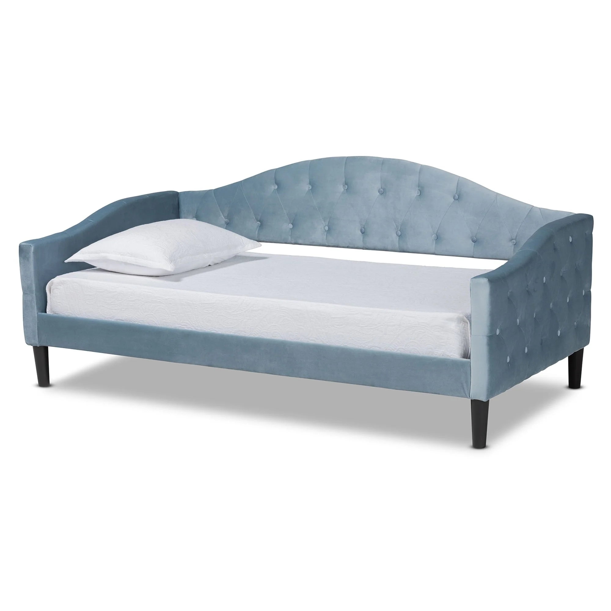 Baxton Studio Benjamin Modern and Contemporary Light Blue Velvet Fabric Upholstered and Dark Brown Finished Wood, Full Size Daybed
