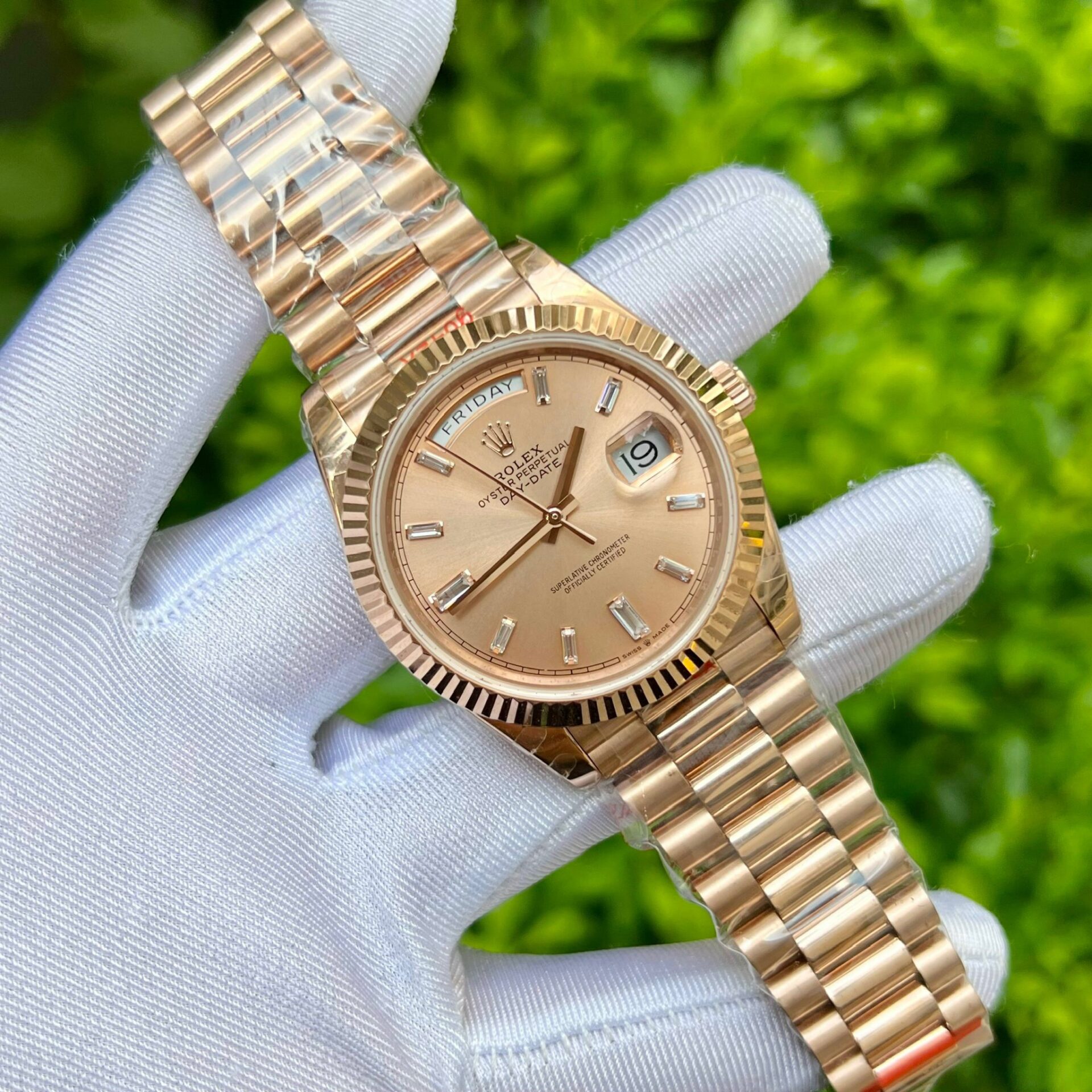 Rolex Day-Date 228235 Pink Dial Stone With Number GM Factory 40mm - Elite Watch Atelier