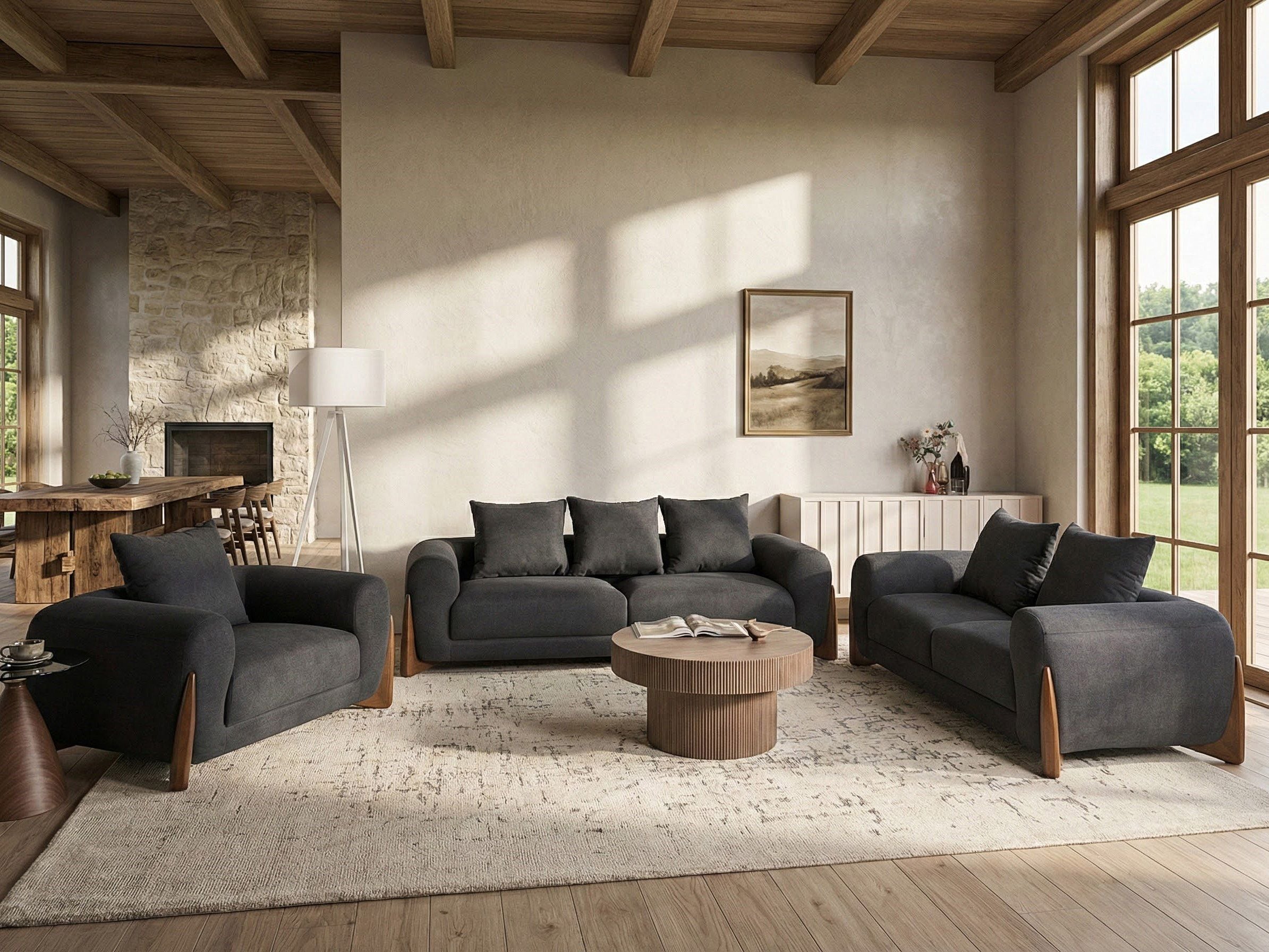 Living Room Set 6 Seater VINLIDEN Black
