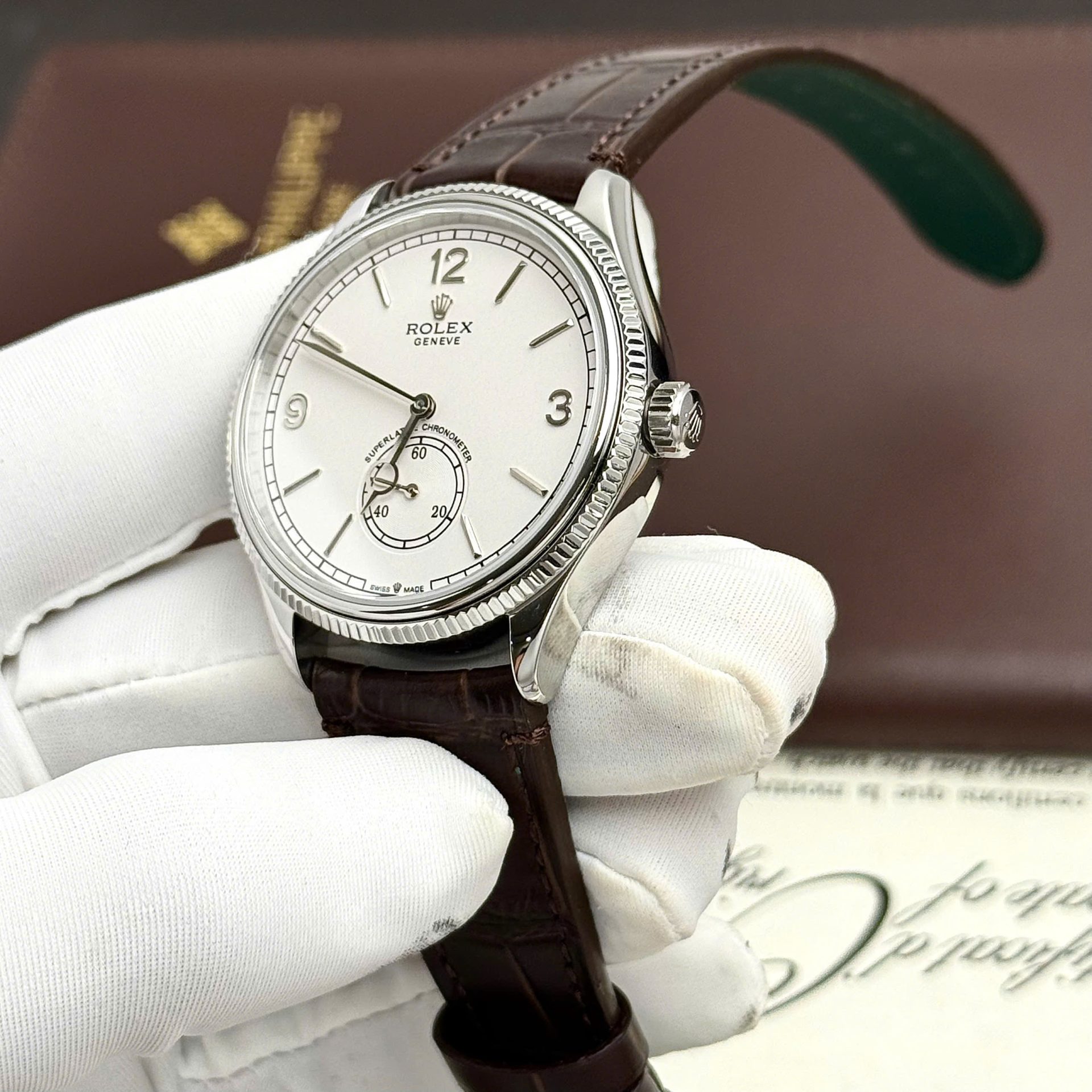 Rolex Perpetual 1908 Fake Watch White Dial Leather Strap 39mm - Top club