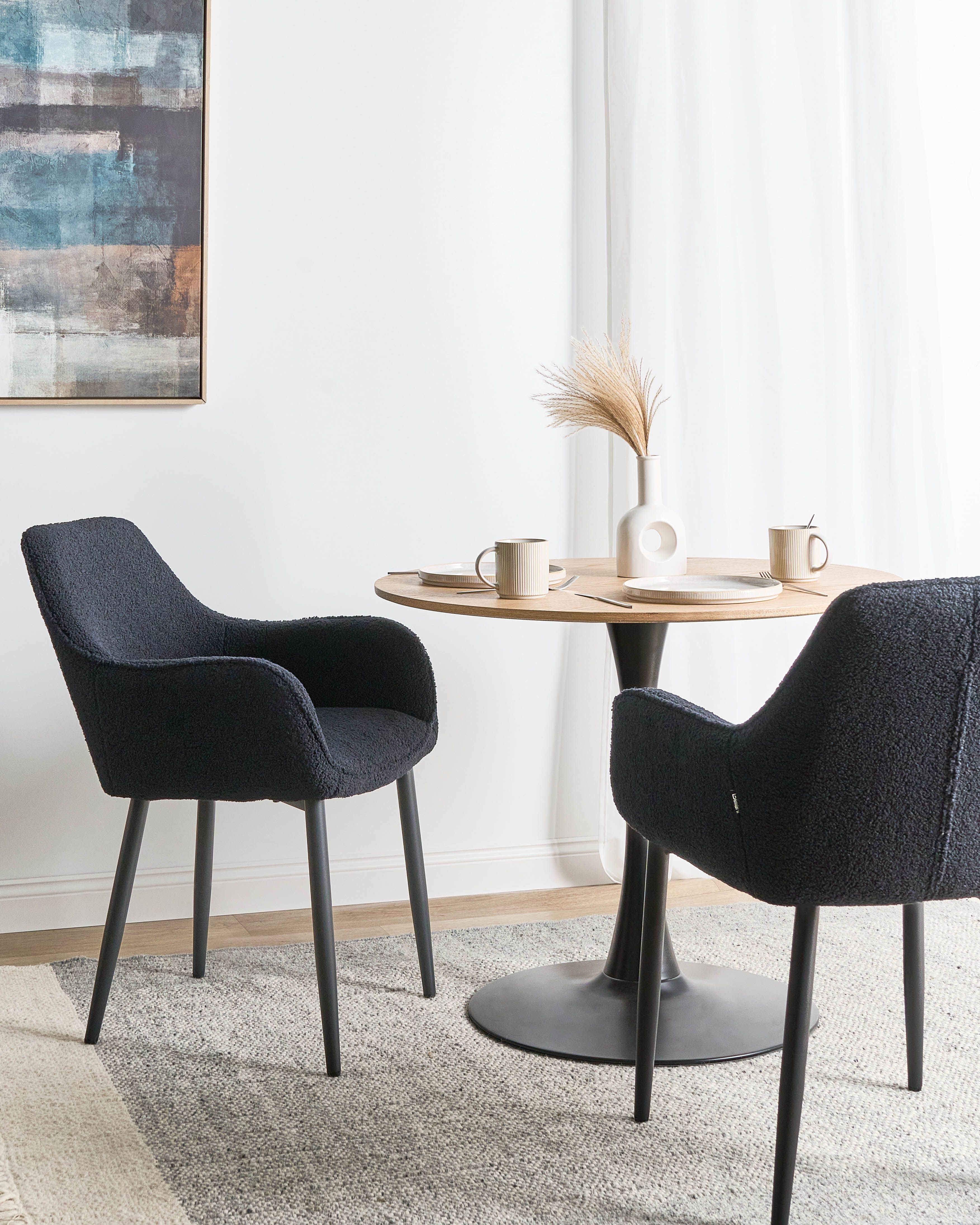 Set of 2 Dining Chairs ALDEN Boucle Black