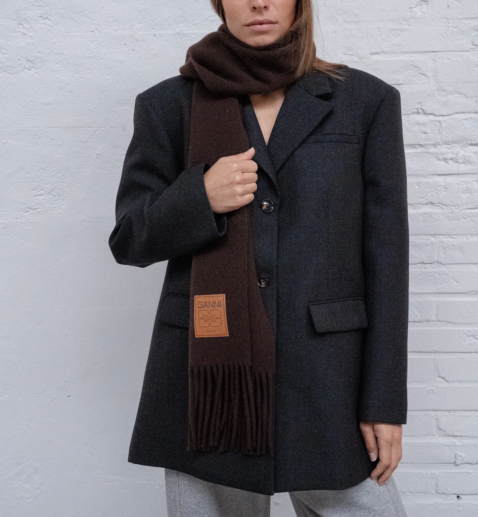 GANNI Double Face Wool Knit Scarf