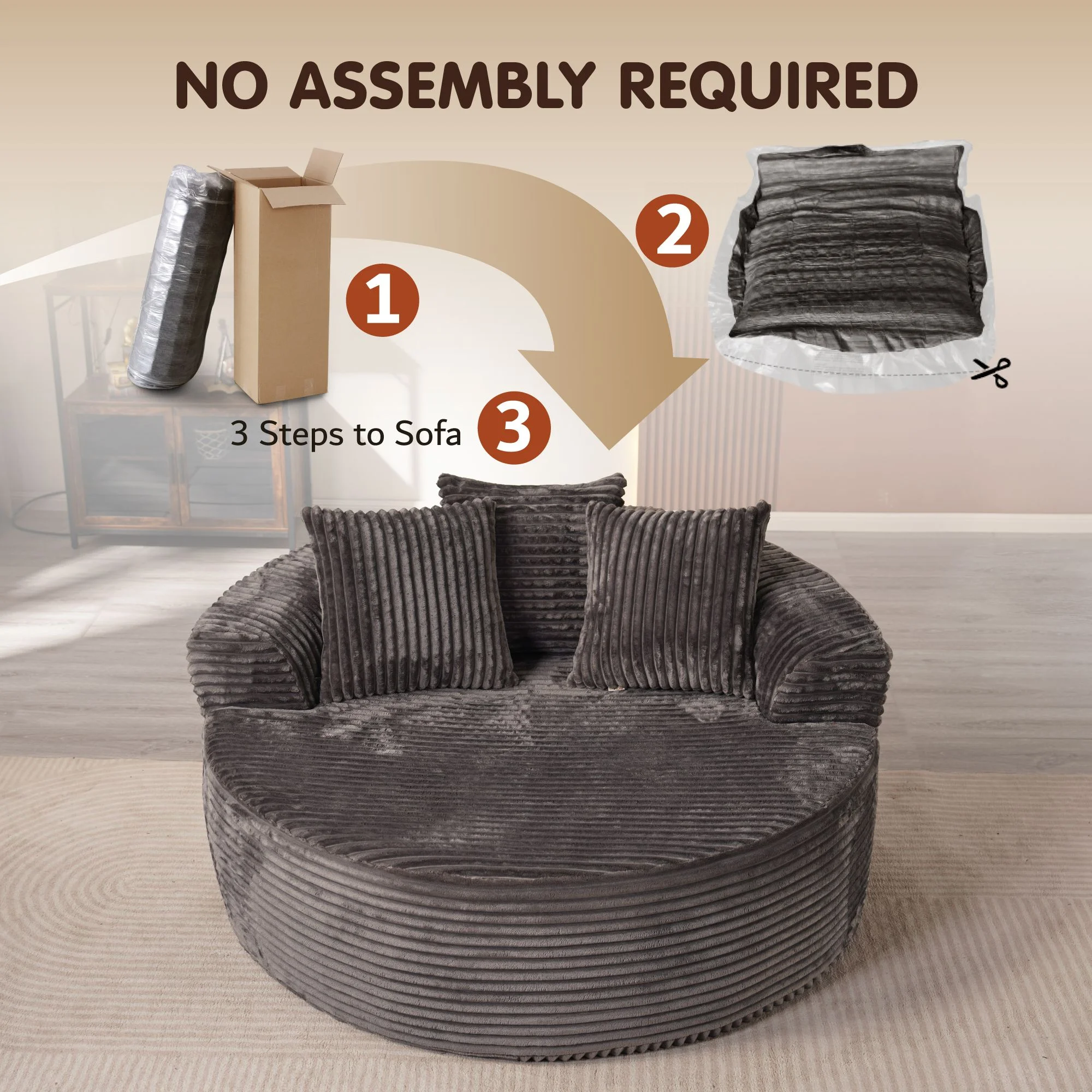 Ovios 58'' Oversized Chaise Lounge Indoor Chair Modern Cloud Floor Sofa Bed Comfy Upholstered Sleeper Couch Deep Seat Accent Reading Chair for Living Room, Bedroom, No Assembly, Black(Plush Corduroy) - Image 22