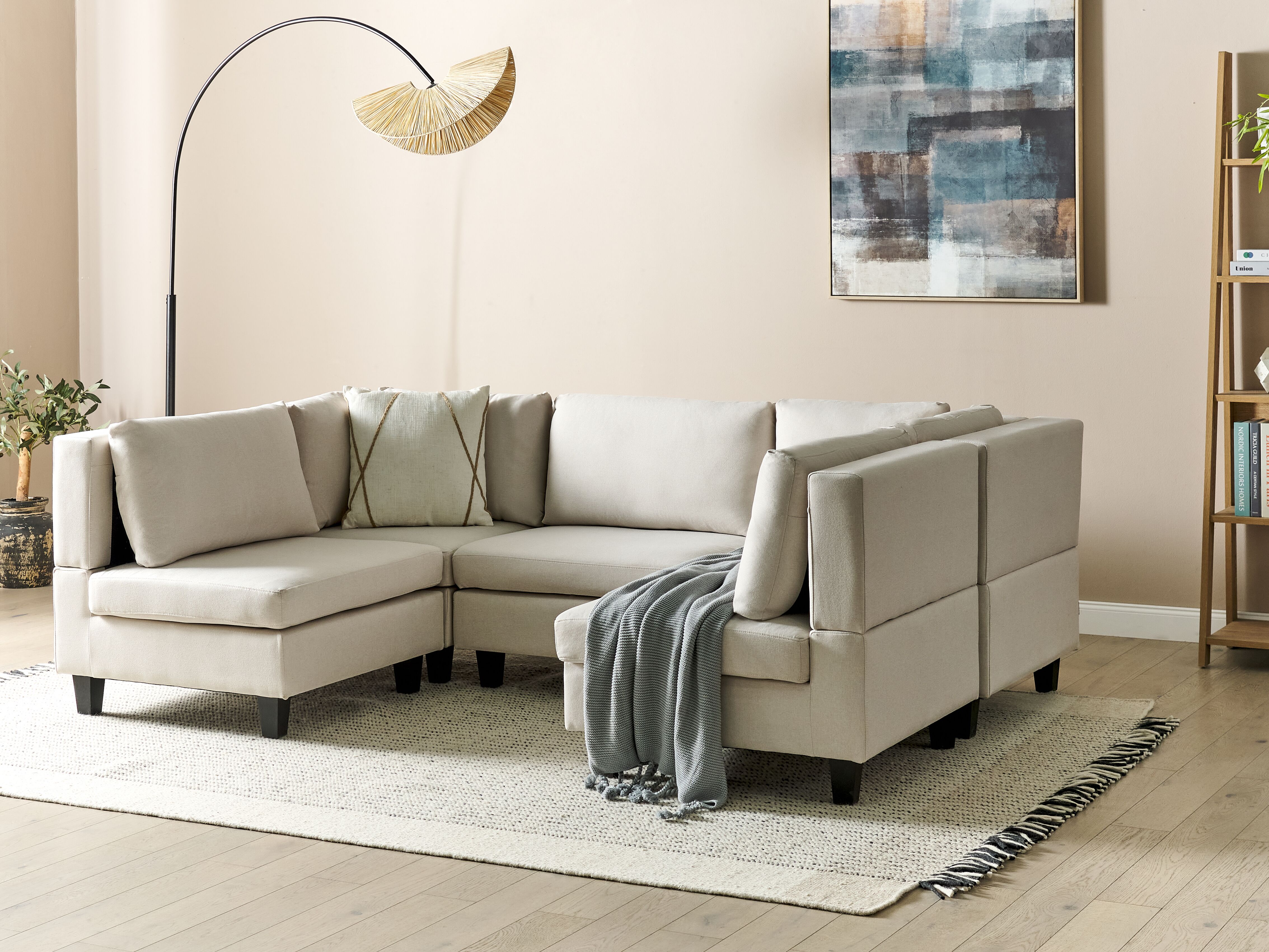 Modular U-Shape Sofa 5 Seater UNSTAD Fabric Light Beige