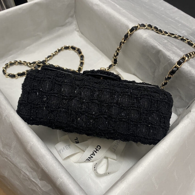 Replica Chanel 20Cm Classic Flap Bag In Black Tweed 11161:1High-quality replica