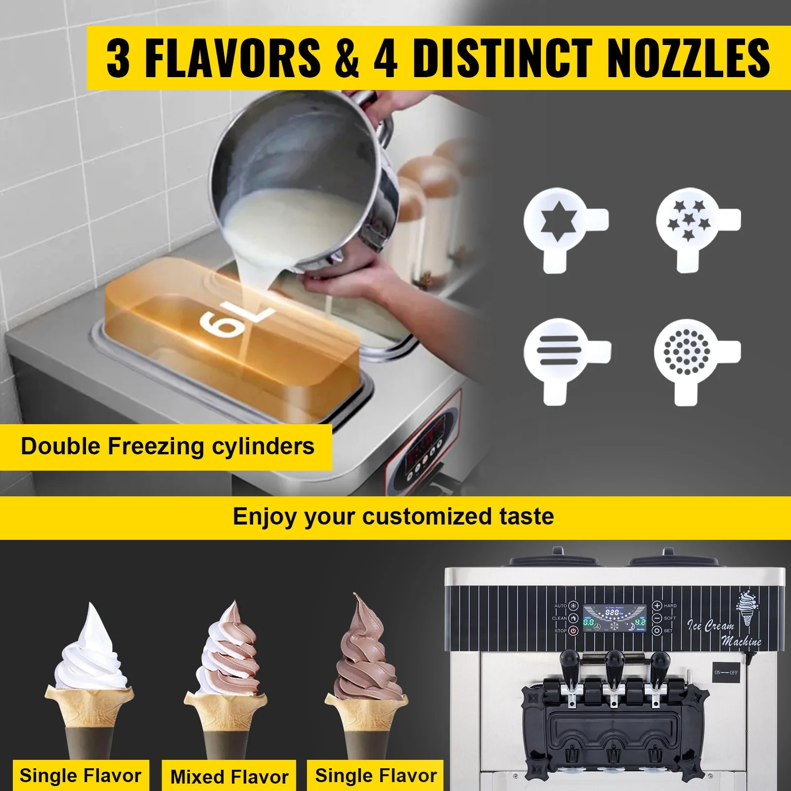 SIHAO 1200W Commercial Ice Cream Machine Countertop 18L/H Soft Serve Ice Cream Maker with LED Display - Image 17