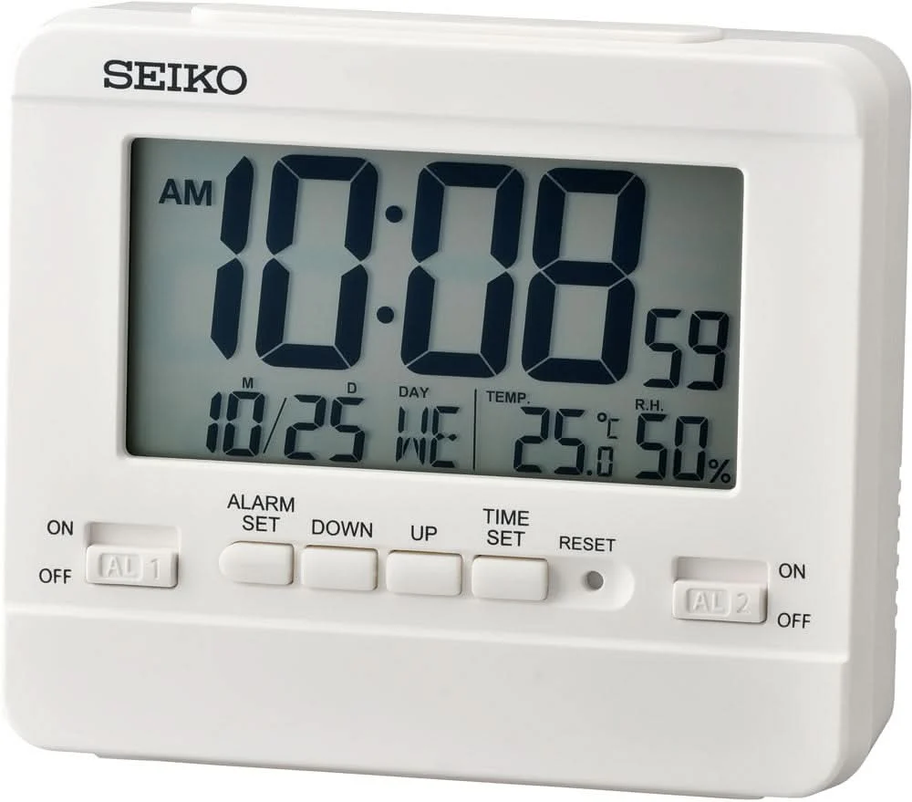 Seiko Modern Digital Alarm Clock 10.4 cm x 8.9 cm x 3.6 cm Plastic • Temperatur & Luftfeuchtigkeit • Dual-Alarm mit Schlummerfunktion