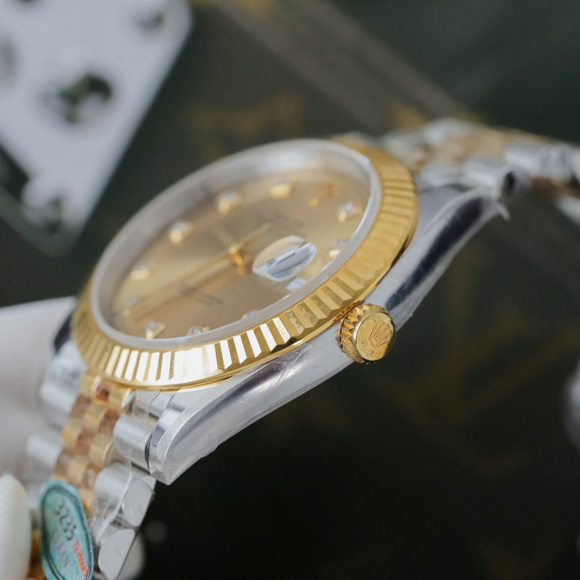 Rolex DateJust Copies Watches Yellow Champagne Dial Moissanite Diamonds Clean Factory 41mm - Elite Watch Atelier