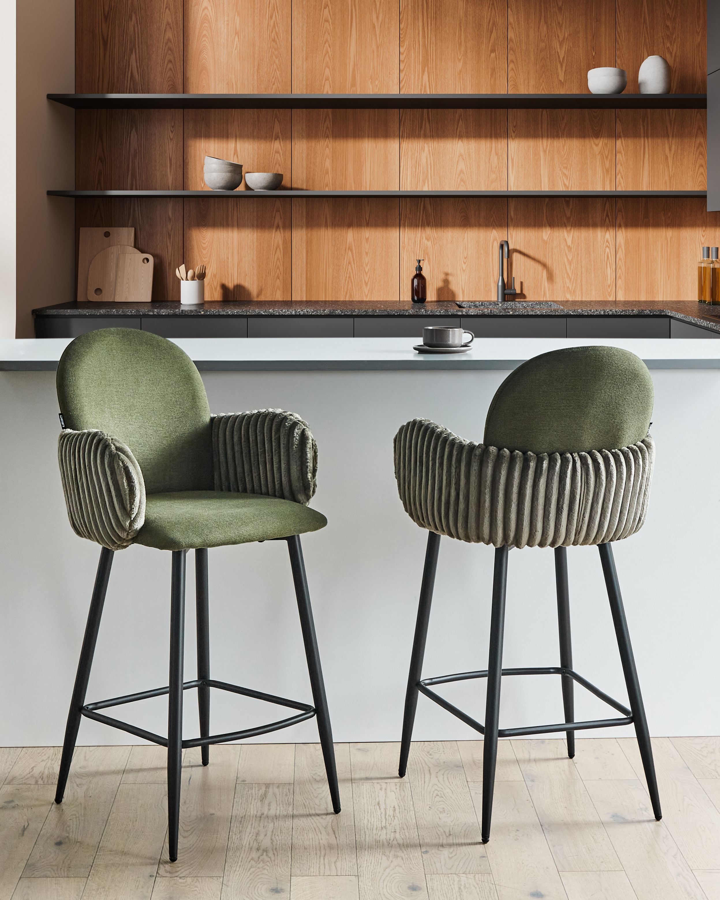 Set of 2 Bar Chairs AMITY Fabric Green