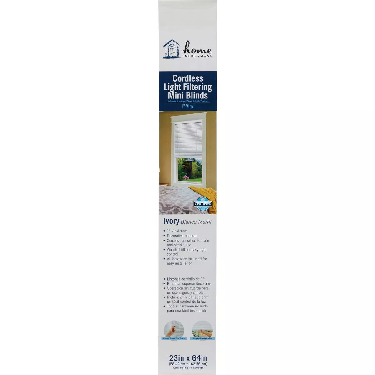 Home Impressions 23 In. x 64 In. x 1 In. Ivory Vinyl Light Filtering Cordless Mini Blind