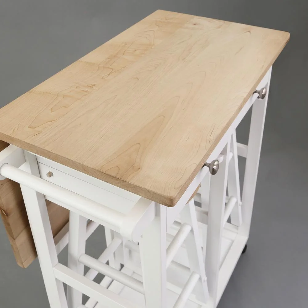 American Trails Breakfast Cart with Drop-Leaf Table, American Maple Top, Square - White - Image 8