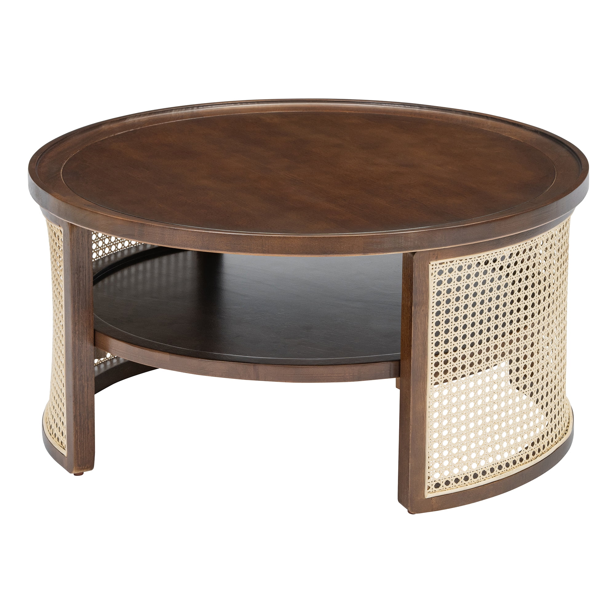 Harper & Bright Designs Rattan Round Coffee Table with Storage Shelf, Round Cane Wood Center Table for Living Room, 37'' Brown - Image 38
