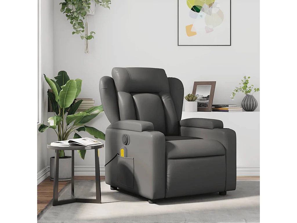 Fauteuil inclinable-Chaise de relax-Fauteuil de Massage Gris Similicuir SHL4373