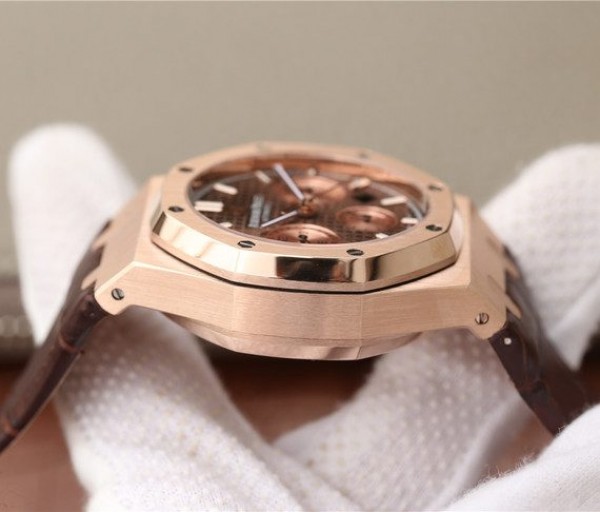Replica Audemars Piguet Royal OAK Royal Oak Chronograph 26331 RG Brown Dial Leather Strap A7750 - Top club