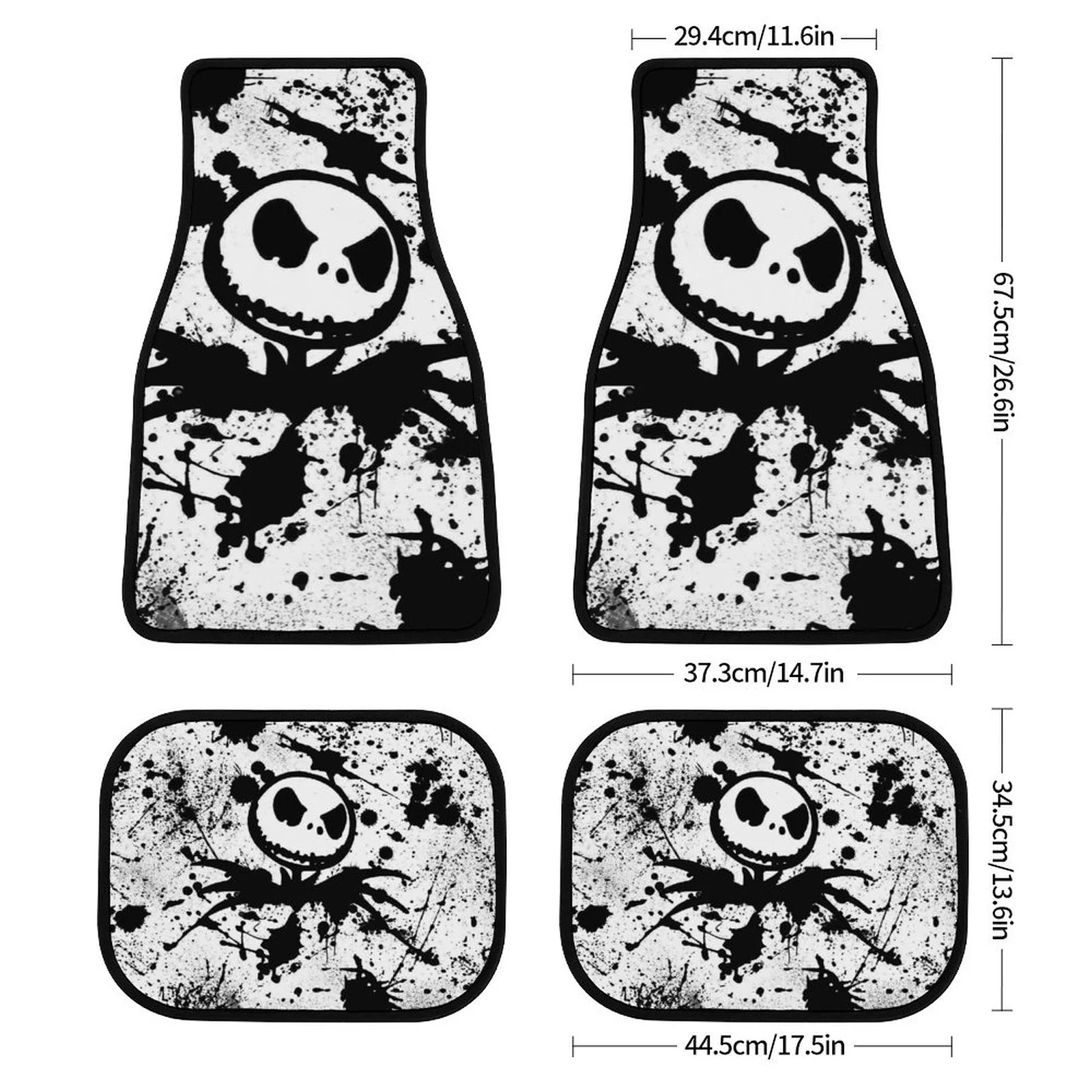 The Nightmare Before Christmas Jack Skellington Car Floor Mat Set 4-Piece Front/Rear Auto Foot Mats Carpet Universal Fit Sedans Coupes SUV Truck