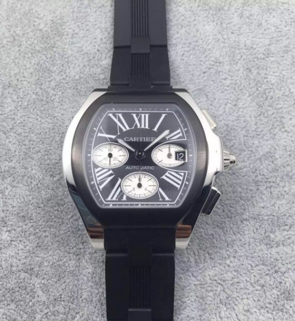 Replica Cartier Roadster SS Black Dial Black Rubber Strap A7750 - Top club