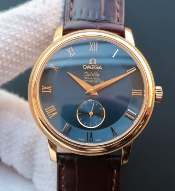 Replica Omega MKF De Ville 39mm RG Co-Axial Blue Dial Brown Leather A2202 - Elite Watch Atelier
