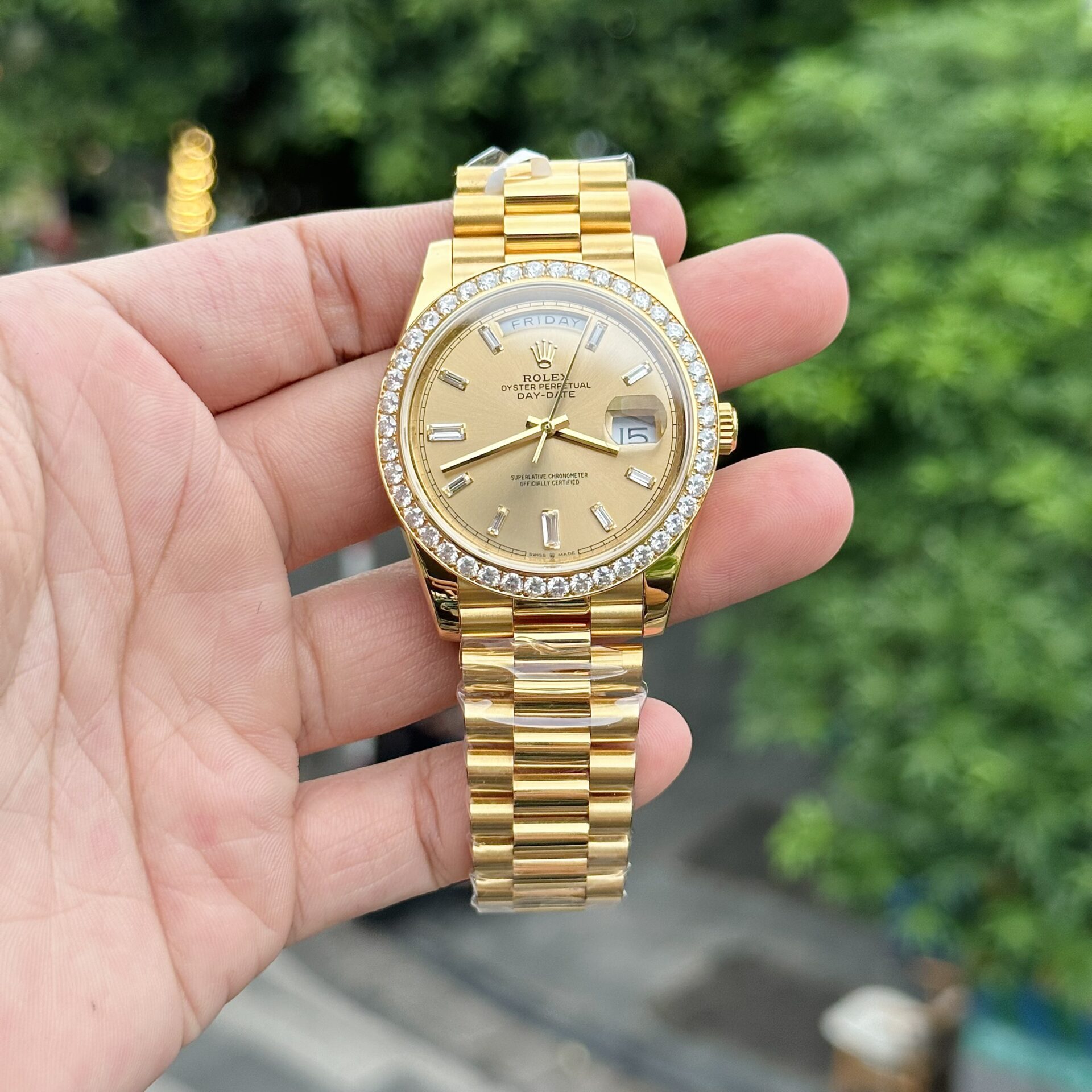 Rolex Replica 11 Watch Day-Date Gold Wrapped Moissanite Diamonds GM Factory 40mm - Top club