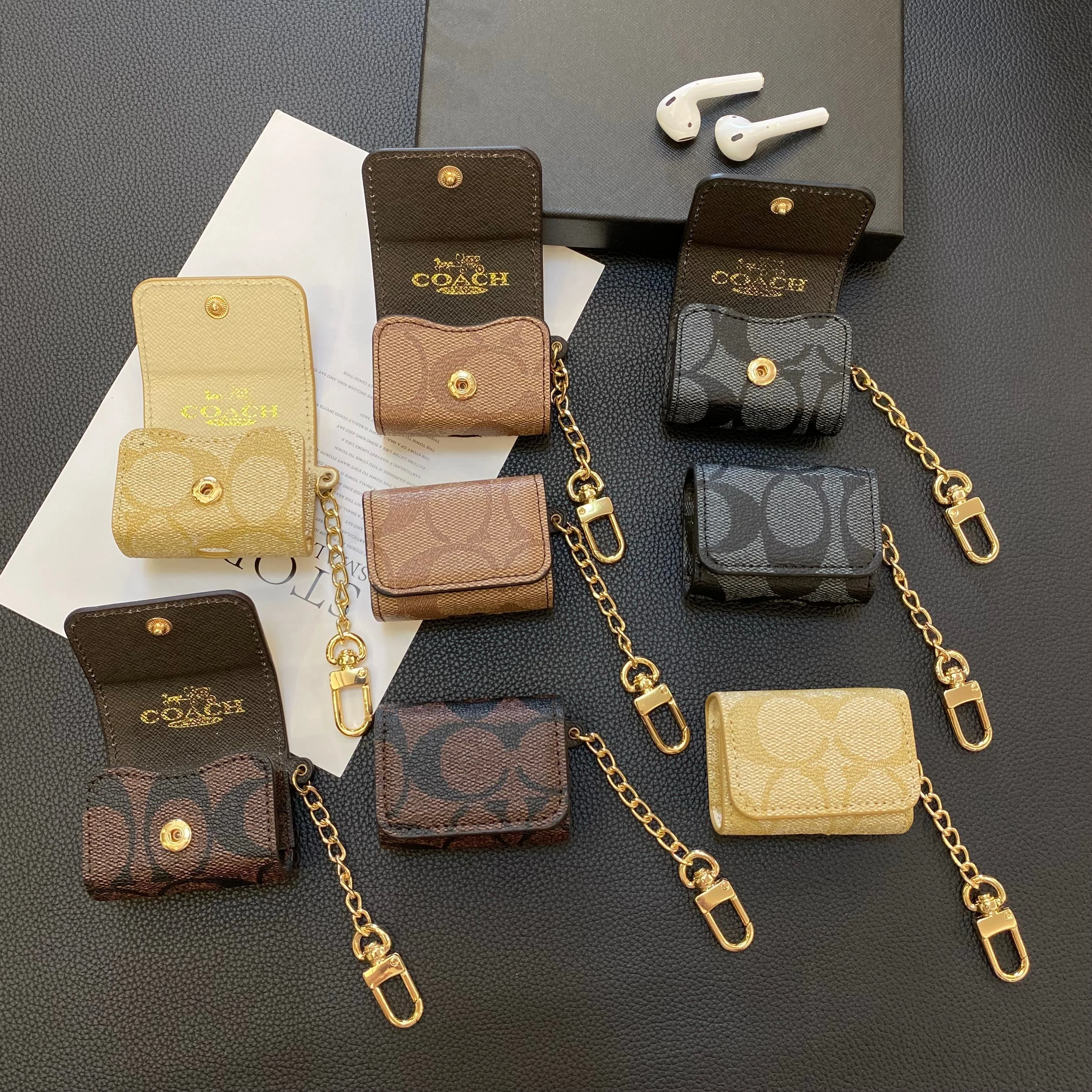 Luxury Coach AirPods Cases Dark brown-YH240425 - Wholesale & Influencer