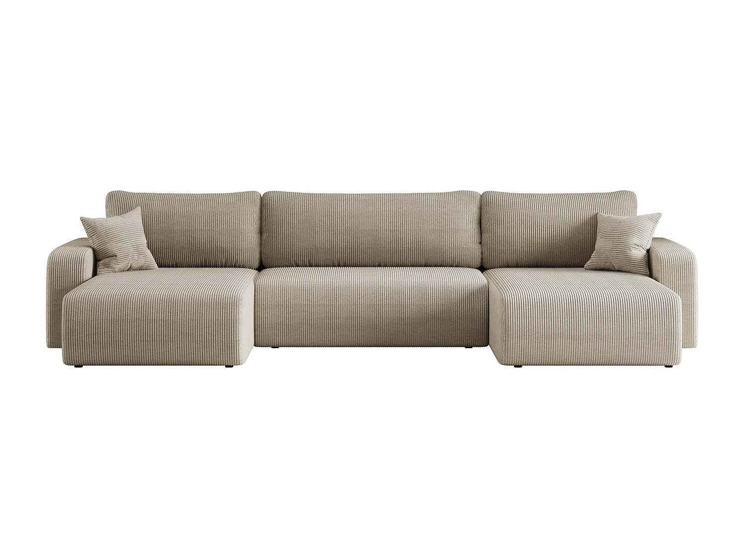 Canapé d’angle réversible PIANIOO U convertible – Velours côtelé beige, grand coffre de rangement, fonction couchage, angle universel gauche/droite