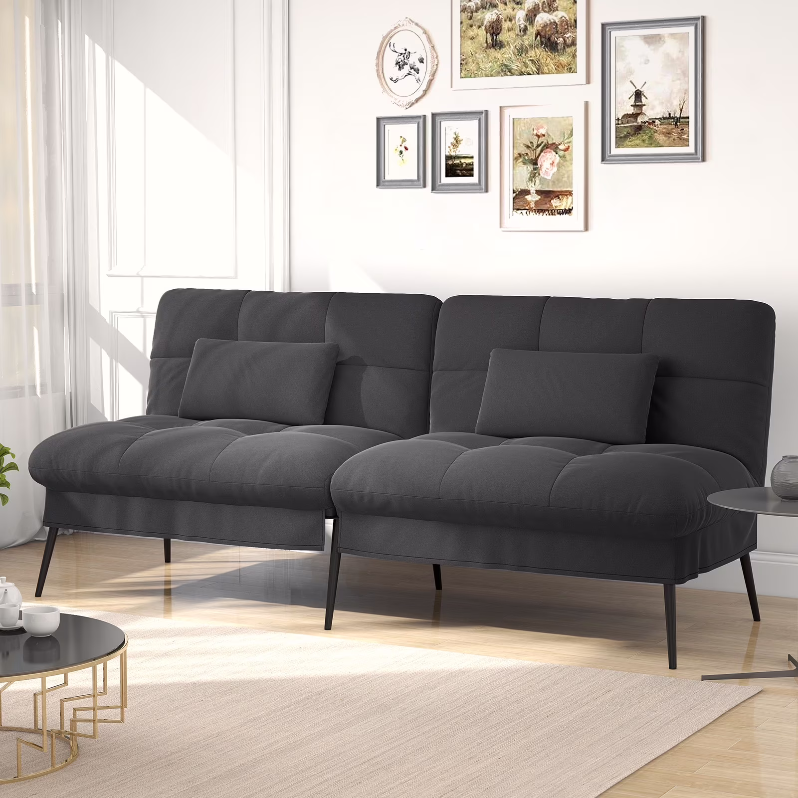 COMHOMA Cloud Comfort Convertible Futon Sofa Bed, Gray - Image 5