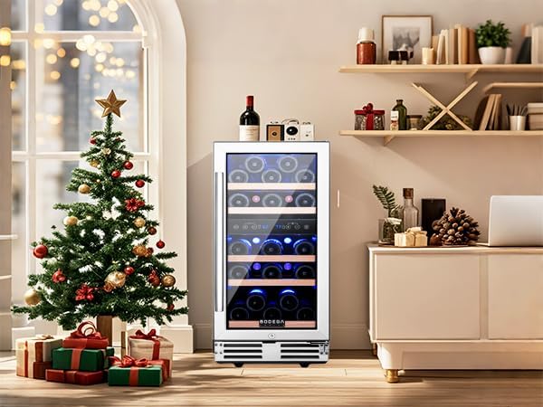 BODEGA 15 Inch Wine Fridge, 30 Bottles Dual Zone Wine Cooler, 41-68°F Wine Refrigerators Free standing, Soft LED Dual Zone Wine Fridge, Built-in or Freestanding for Home/Bar/Kitchen (3.2 cu.ft), Black