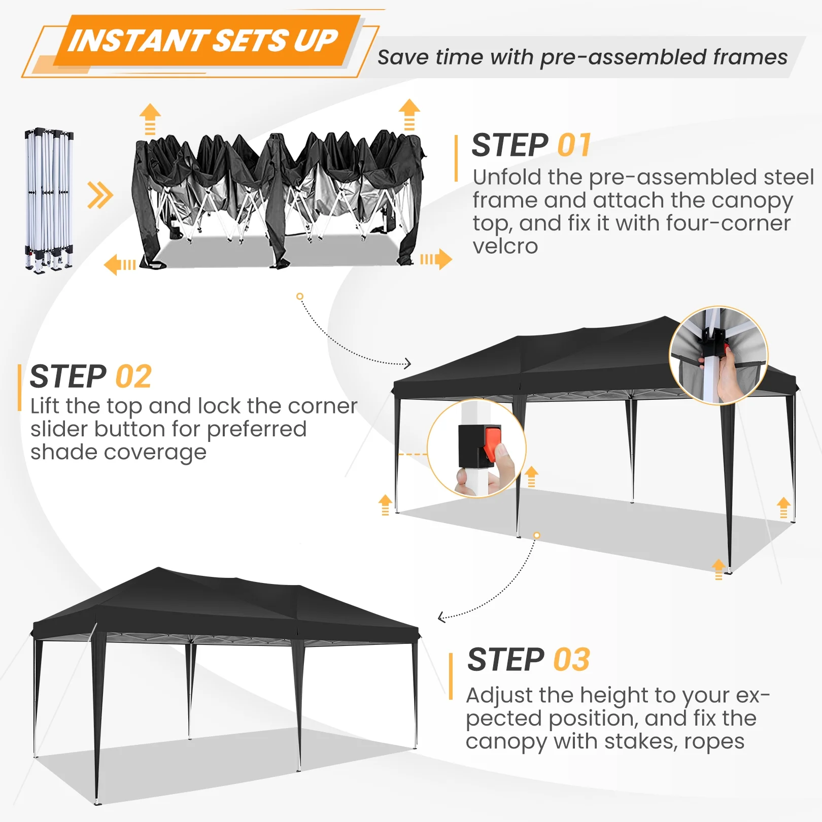 SANOPY 10'x10' EZ Pop Up Canopy Tent Outdoor Party Instant Shelter Portable Folding Beach Canopy with 4 Sandbag & Carrying Bag, Black - Image 52