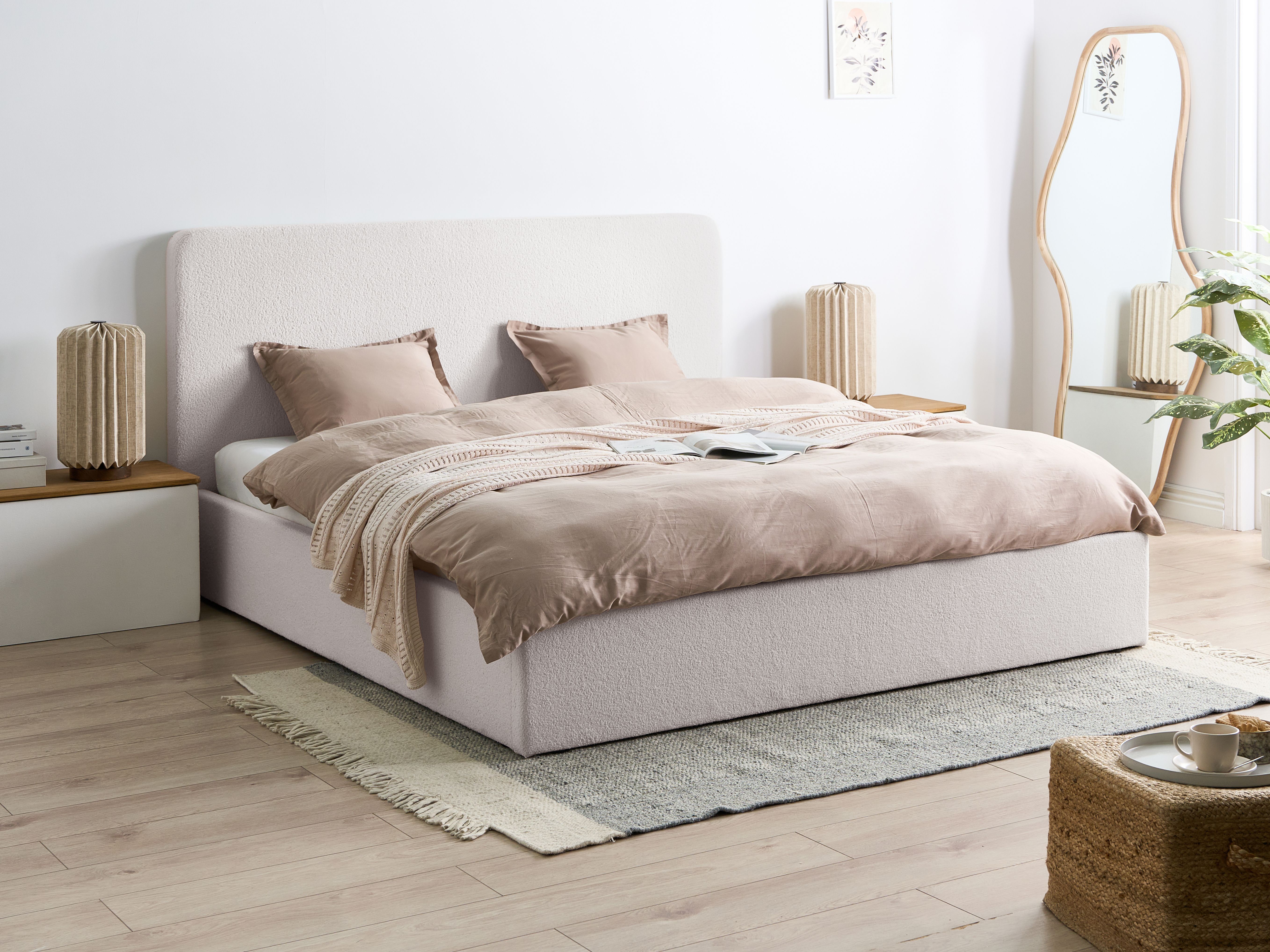 Ottoman Bed Boucle BRENON 180 x 200 cm (EU Super King) Off-White