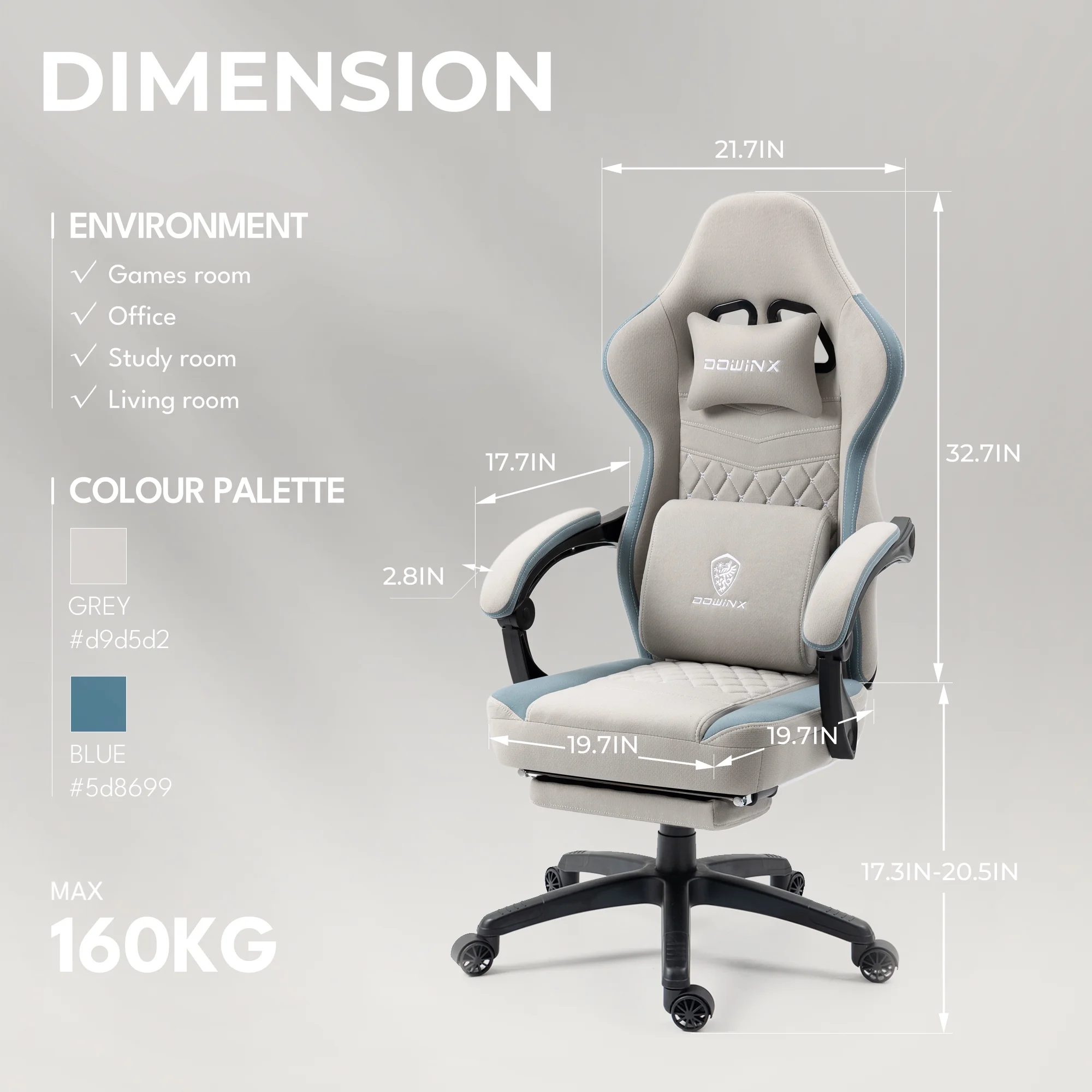 Dowinx Gaming Chair with Pocket Spring Cushion, Breathable Fabric Computer Chair with Gel Pad, Comfortable Office Chair with Storage Bag, Massage Game Chair with Footrest, Green - Image 20