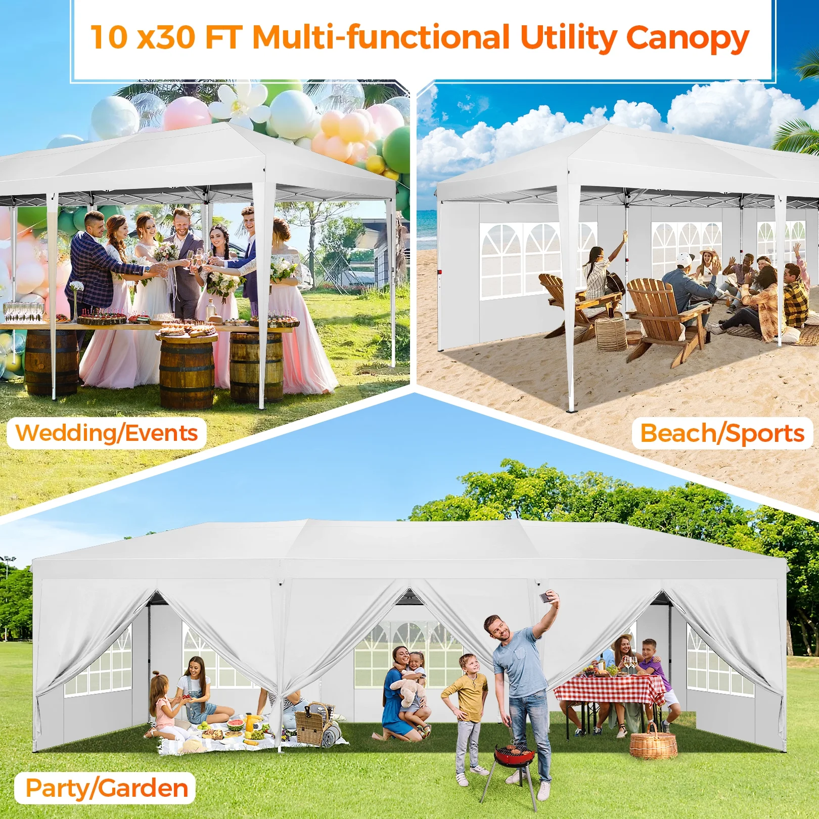 SANOPY 10'x10' EZ Pop Up Canopy Tent Outdoor Party Instant Shelter Portable Folding Beach Canopy with 4 Sandbag & Carrying Bag, Black - Image 34