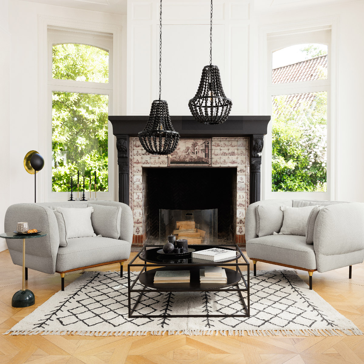 Suspension lamp "Goya" Black, D.39 cm