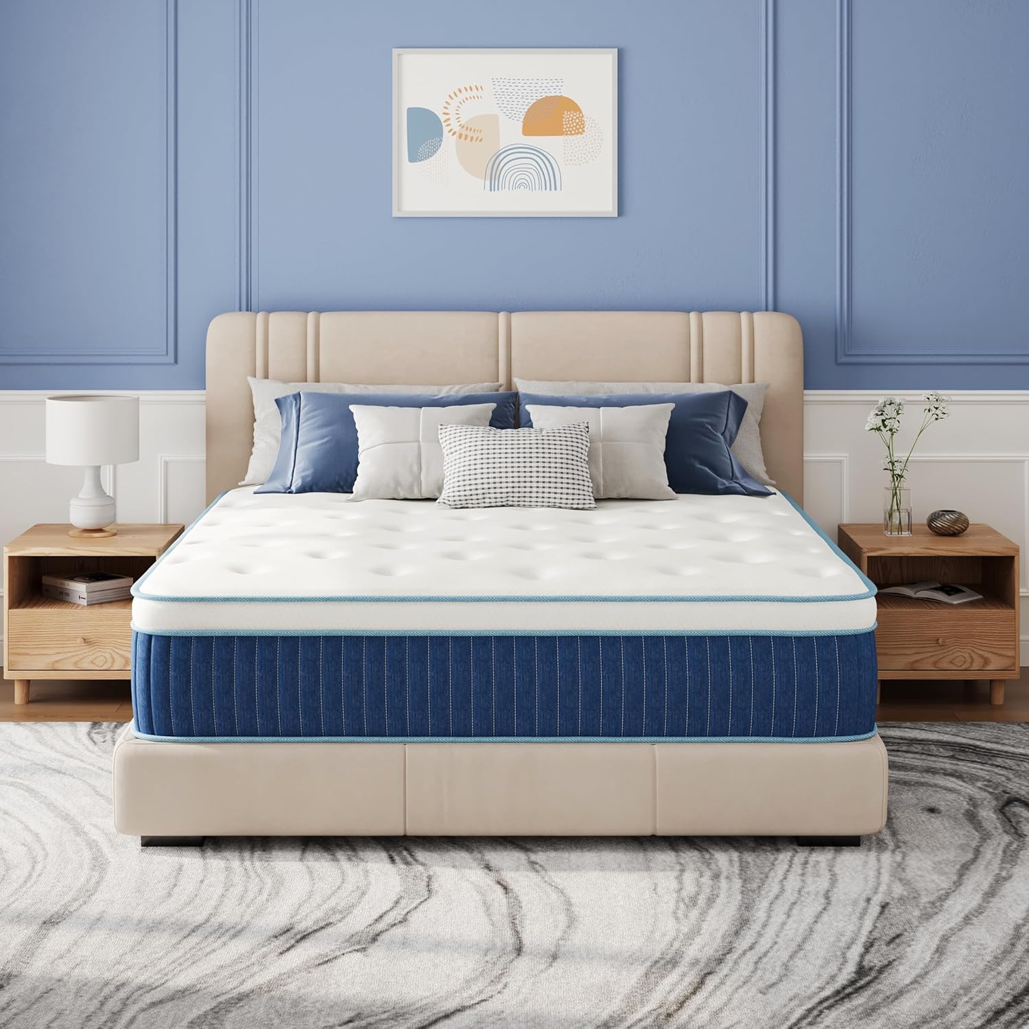 EGOHOME 12 Inch Hybrid Mattress, Queen Mattress in a Box, Fiberglass Free, Just Right Medium Feel, Enhanced Motion Isolation & Edge Support, CertiPUR-US Certified, 60
