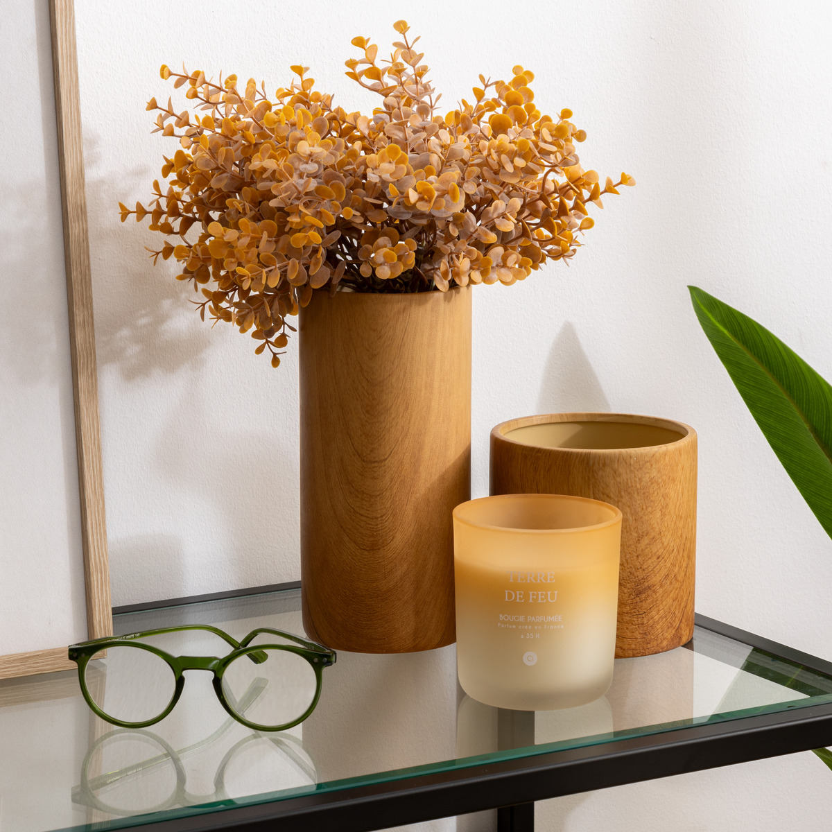 Cylinder vase "Sao" Ceramic, Brown, H.20 cm